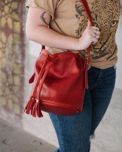 Scratch-and-Dent Red Cypress Bucket Bag