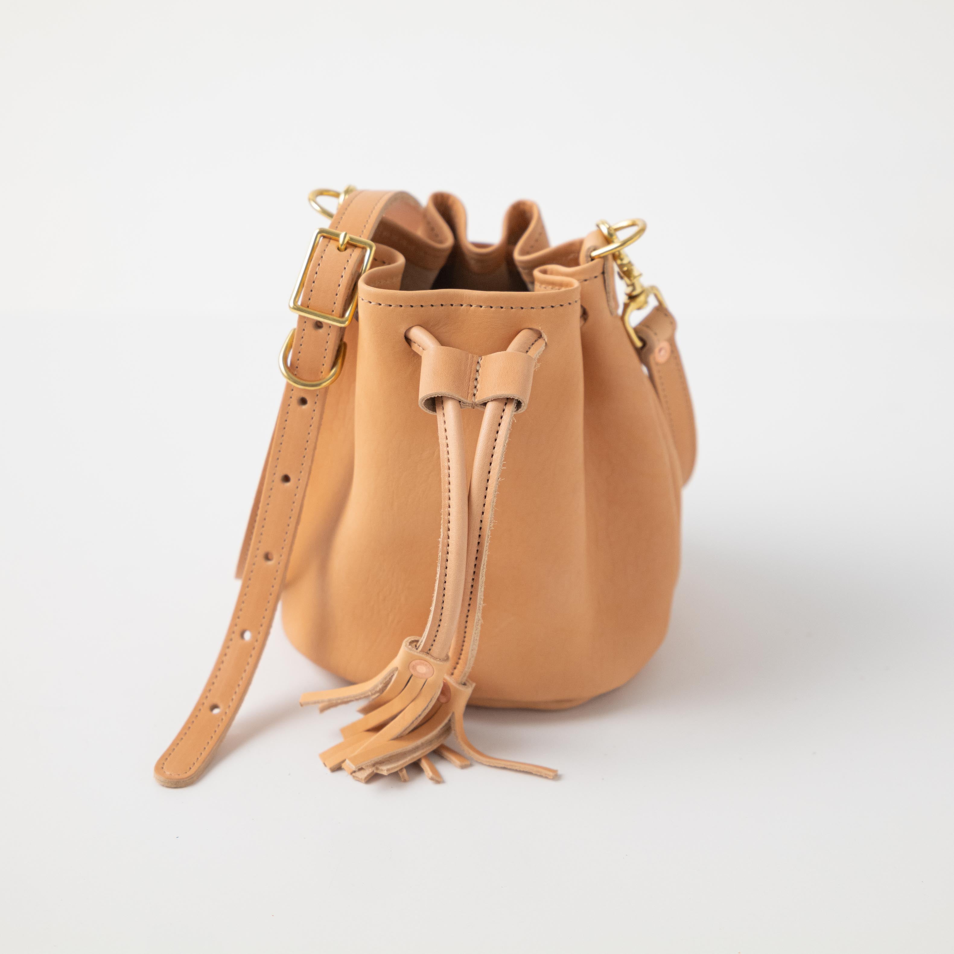 Leather mini shop bucket bag