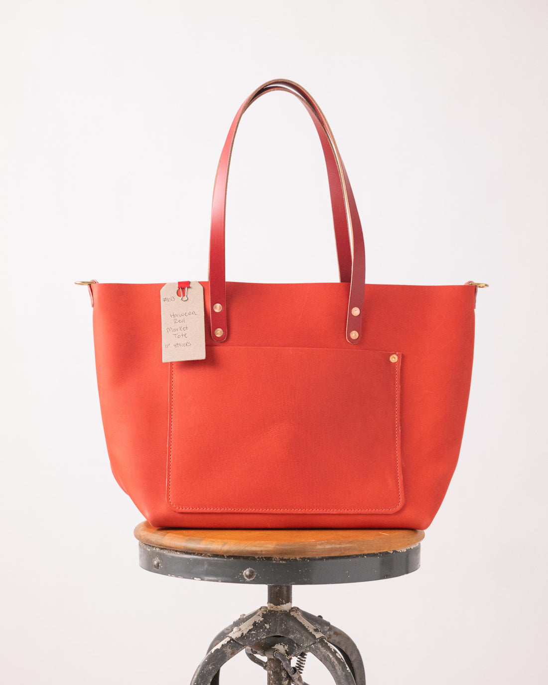 1013 Horween Red Market Tote - 11&quot; Red Handles - Unhemmed