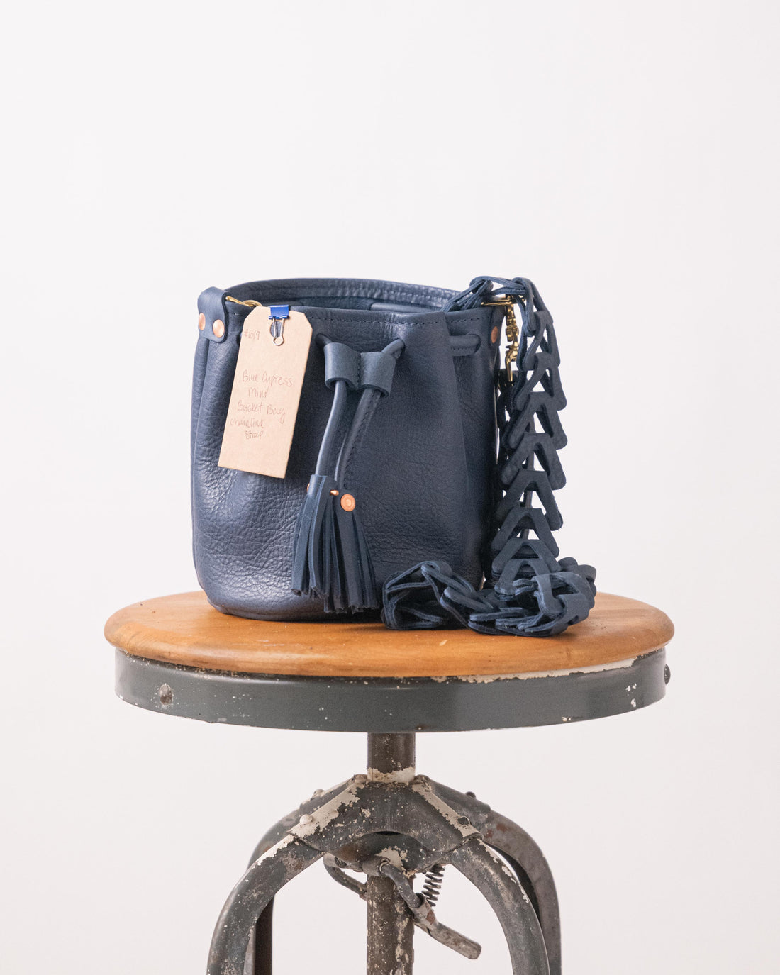 1019 Blue Cypress Mini Bucket Bag with Chain Link Strap