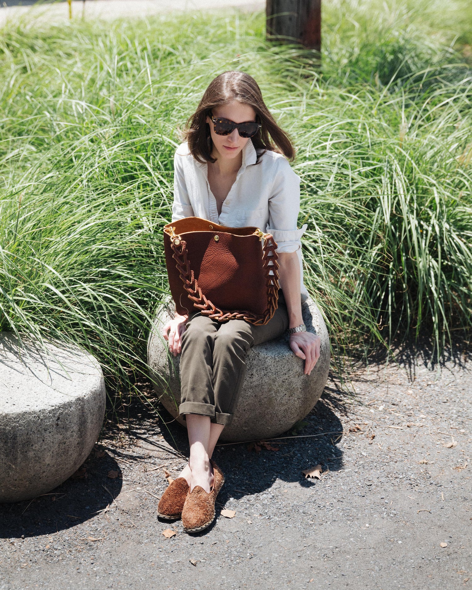 Black Vegetable Tanned Crossbody Tote