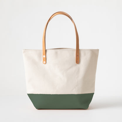 Studio Green and Natural Canvas Panel Tote