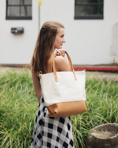 Studio Green and Natural Canvas Panel Tote