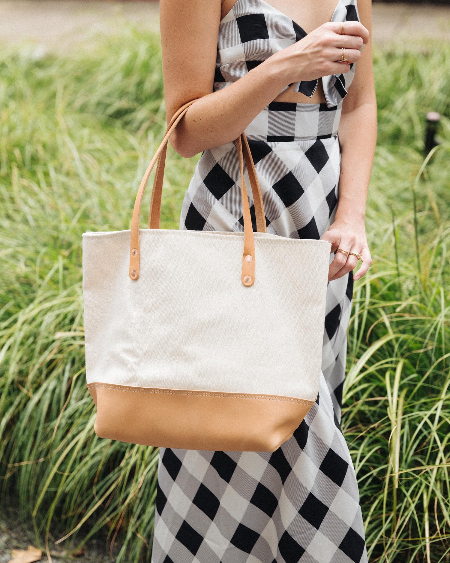 Studio Green and Natural Canvas Panel Tote