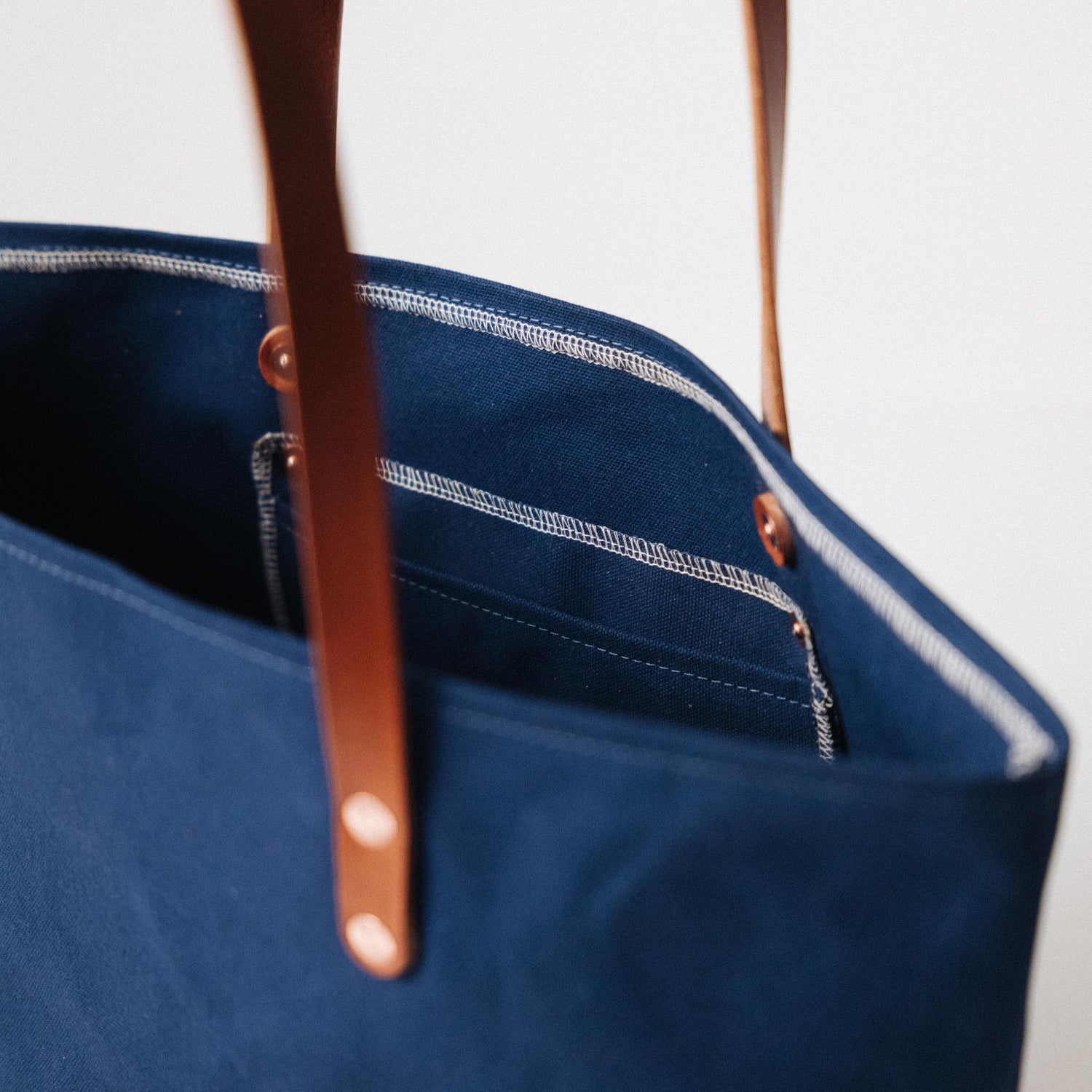 Navy Canvas East West Panel Tote