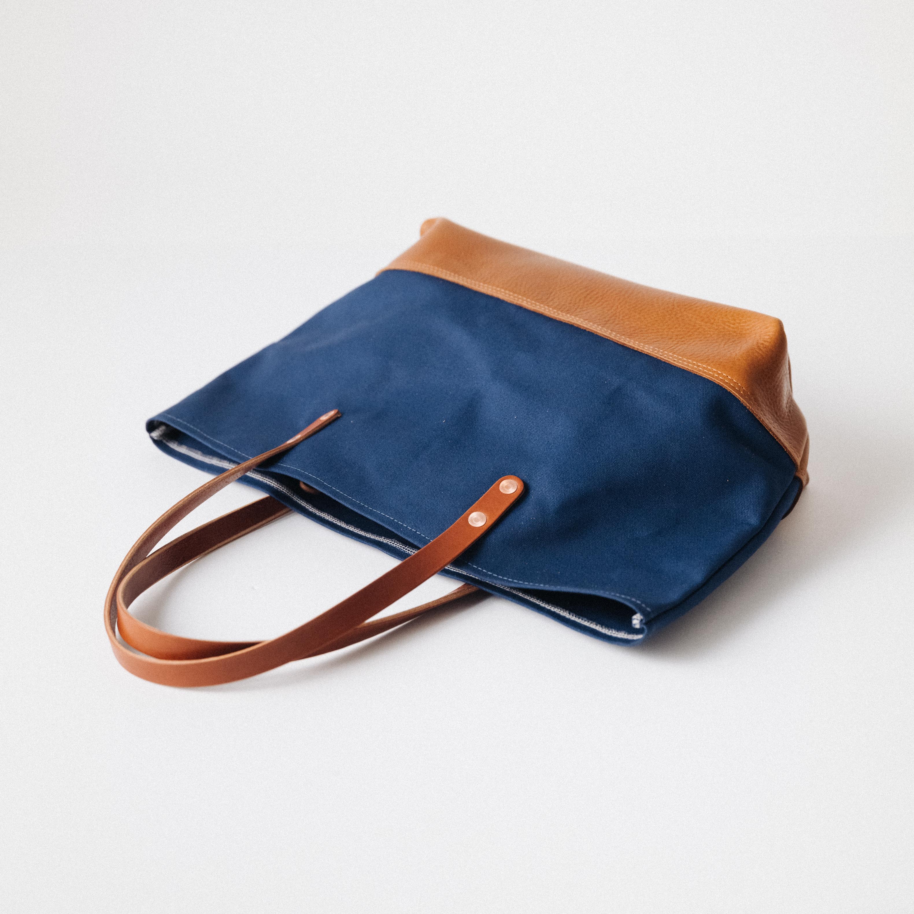 Navy Canvas East West Panel Tote