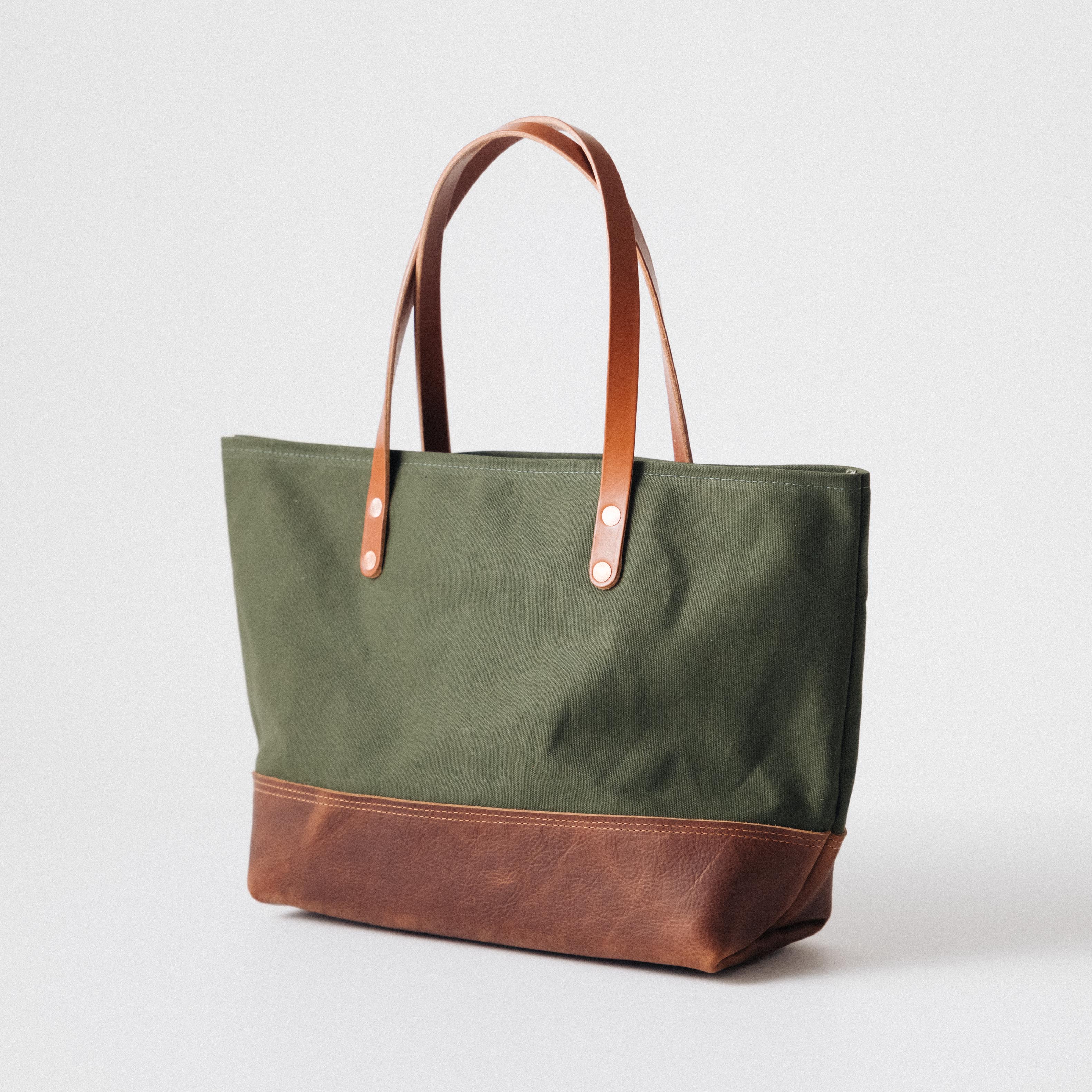 Green Canvas East West Panel Tote