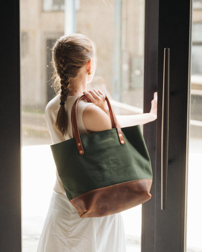 Studio Green and Natural Canvas Panel Tote