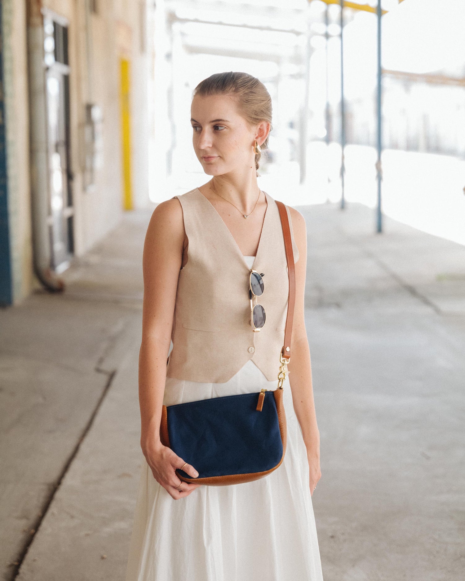 Navy Canvas Medium Crossbody Bag