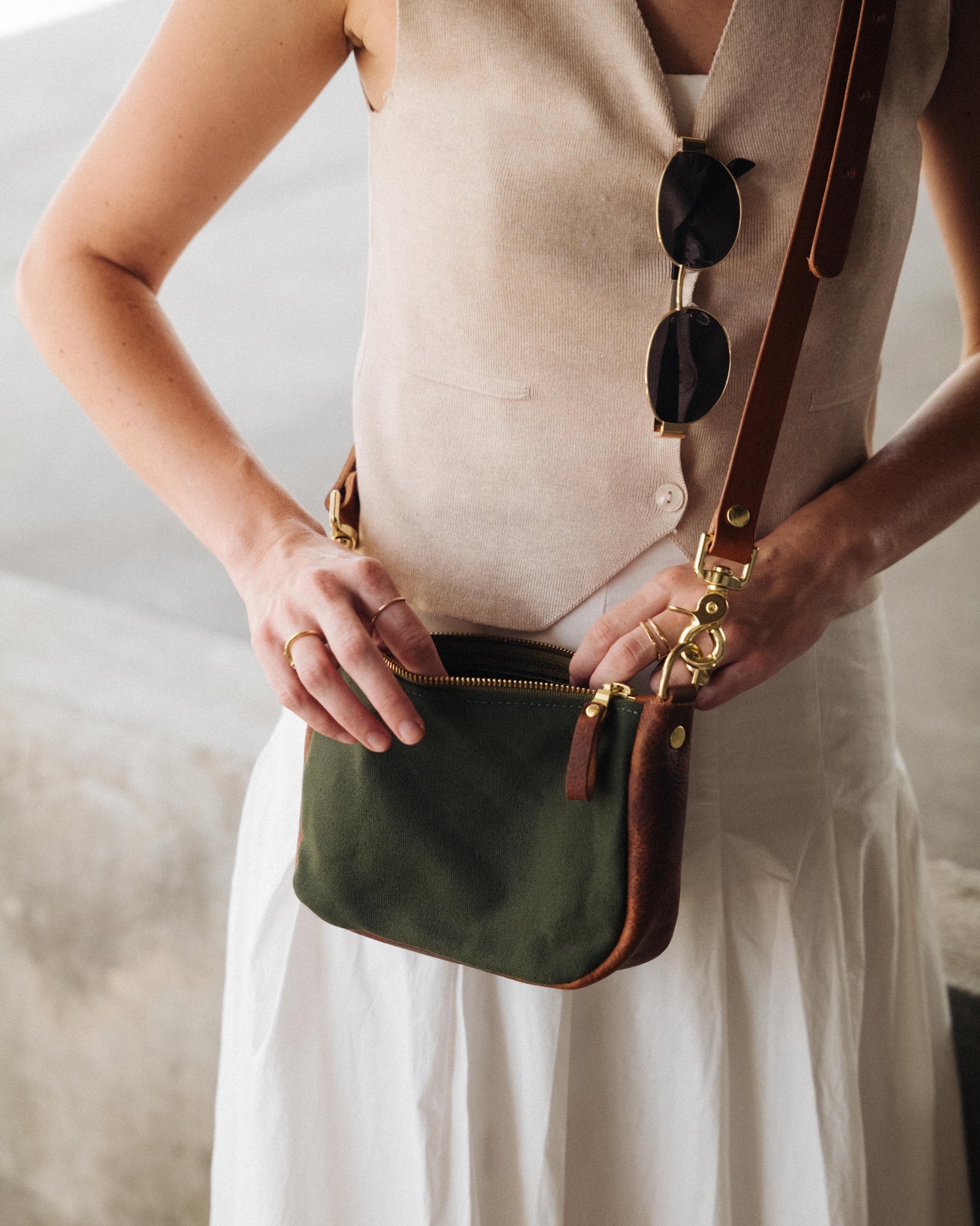 Natural Canvas Mini Crossbody Bag