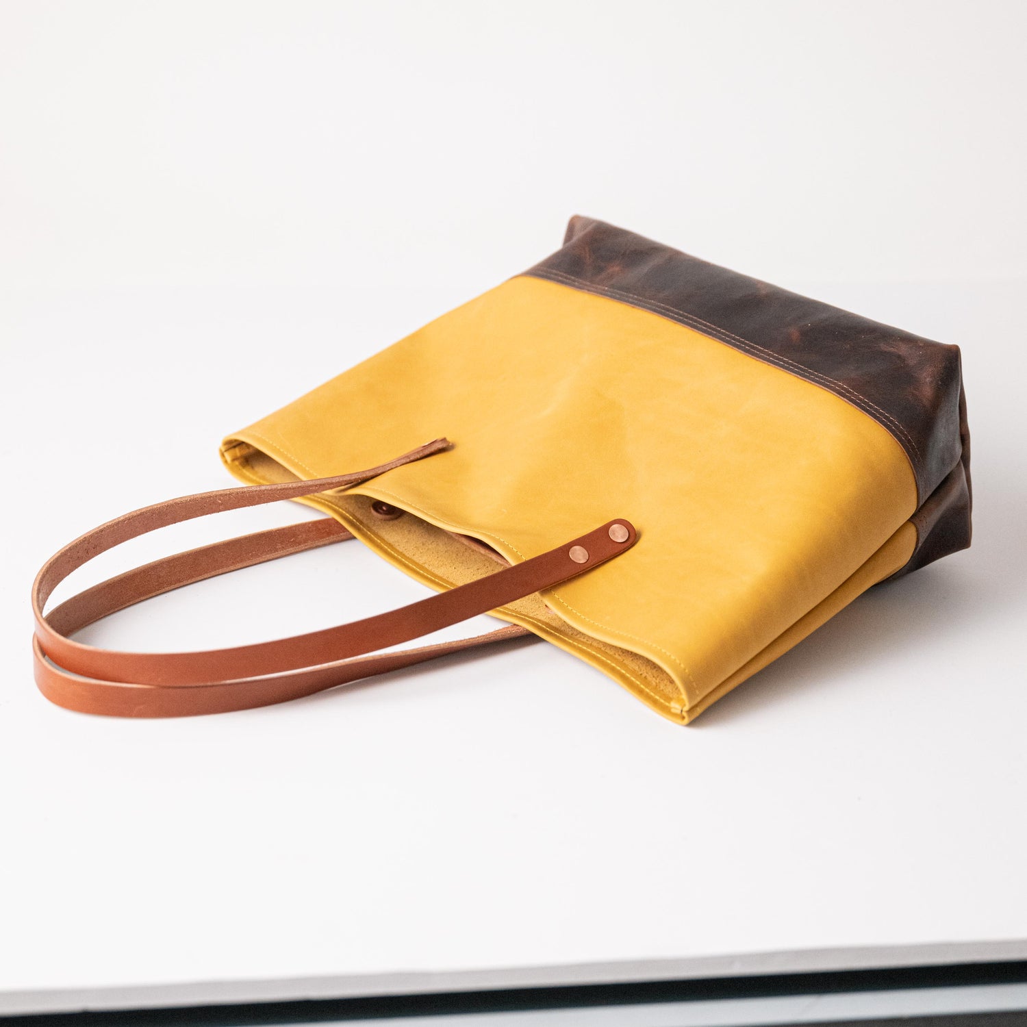 Scratch-and-Dent Mustard &amp; Tortoiseshell East West Panel Tote