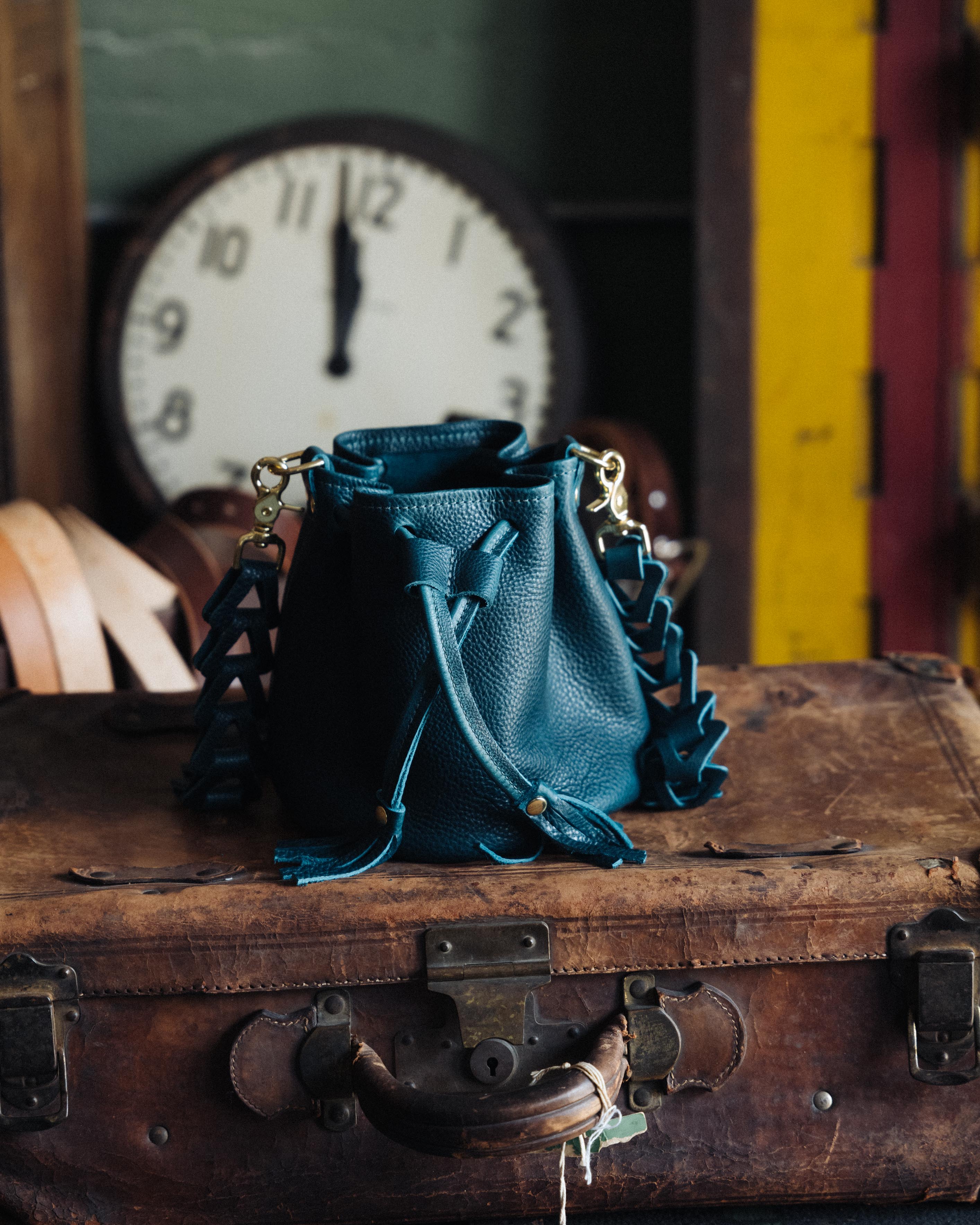 Dark Teal Bulldog Mini Bucket Bag