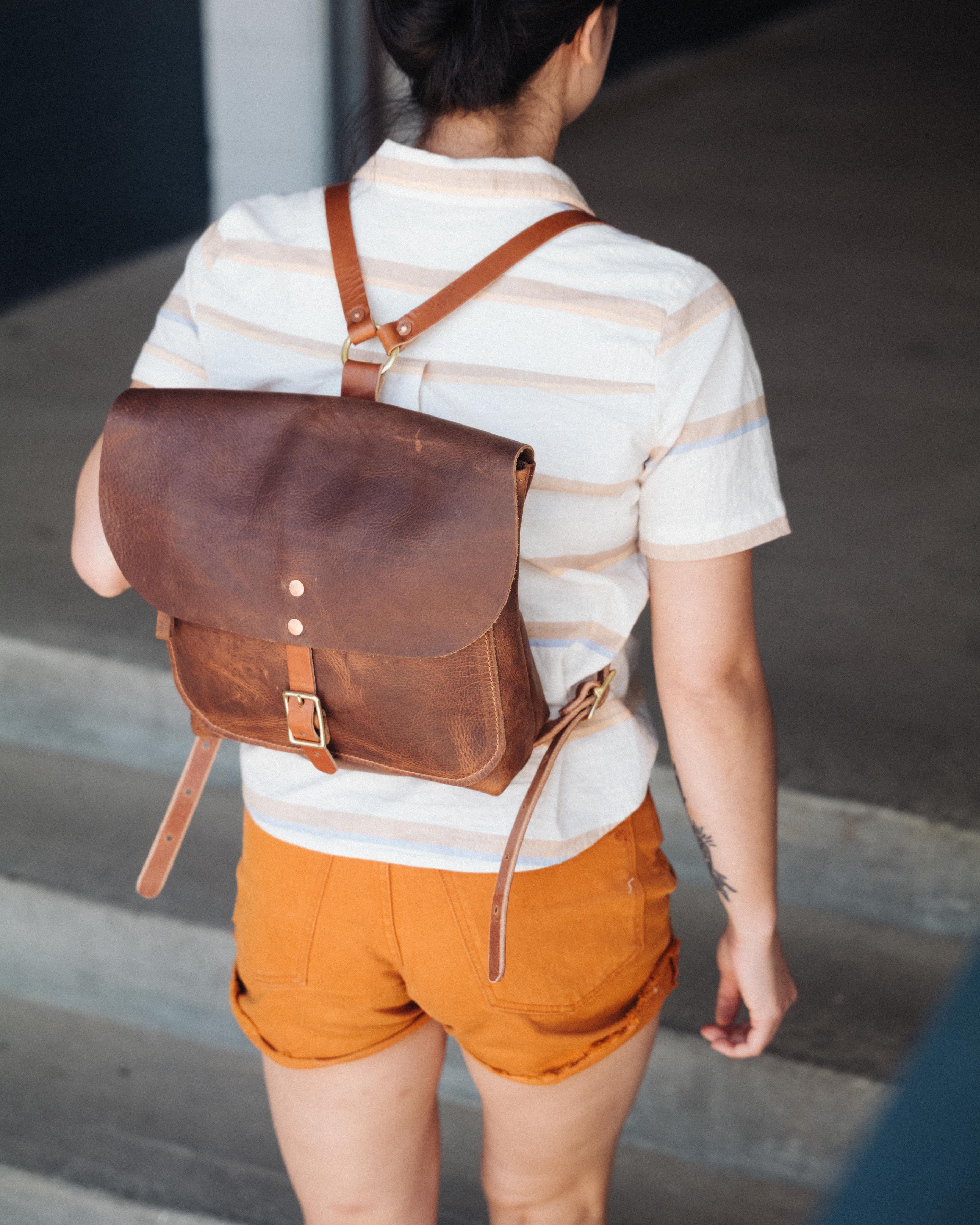 Leather handmade bag with option to wear like a shops BACK BAG to wear at the back