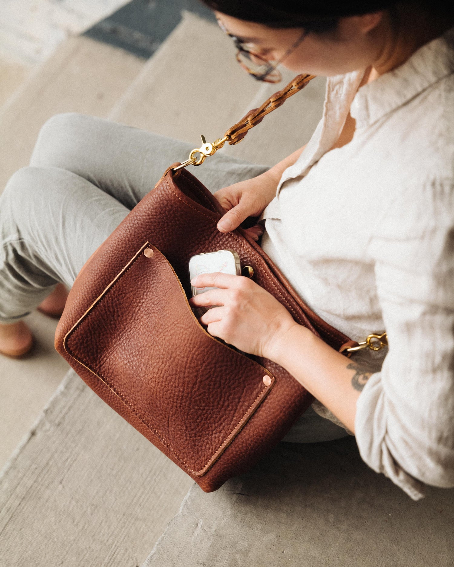 White Italian Pebbled Crossbody Travel Tote