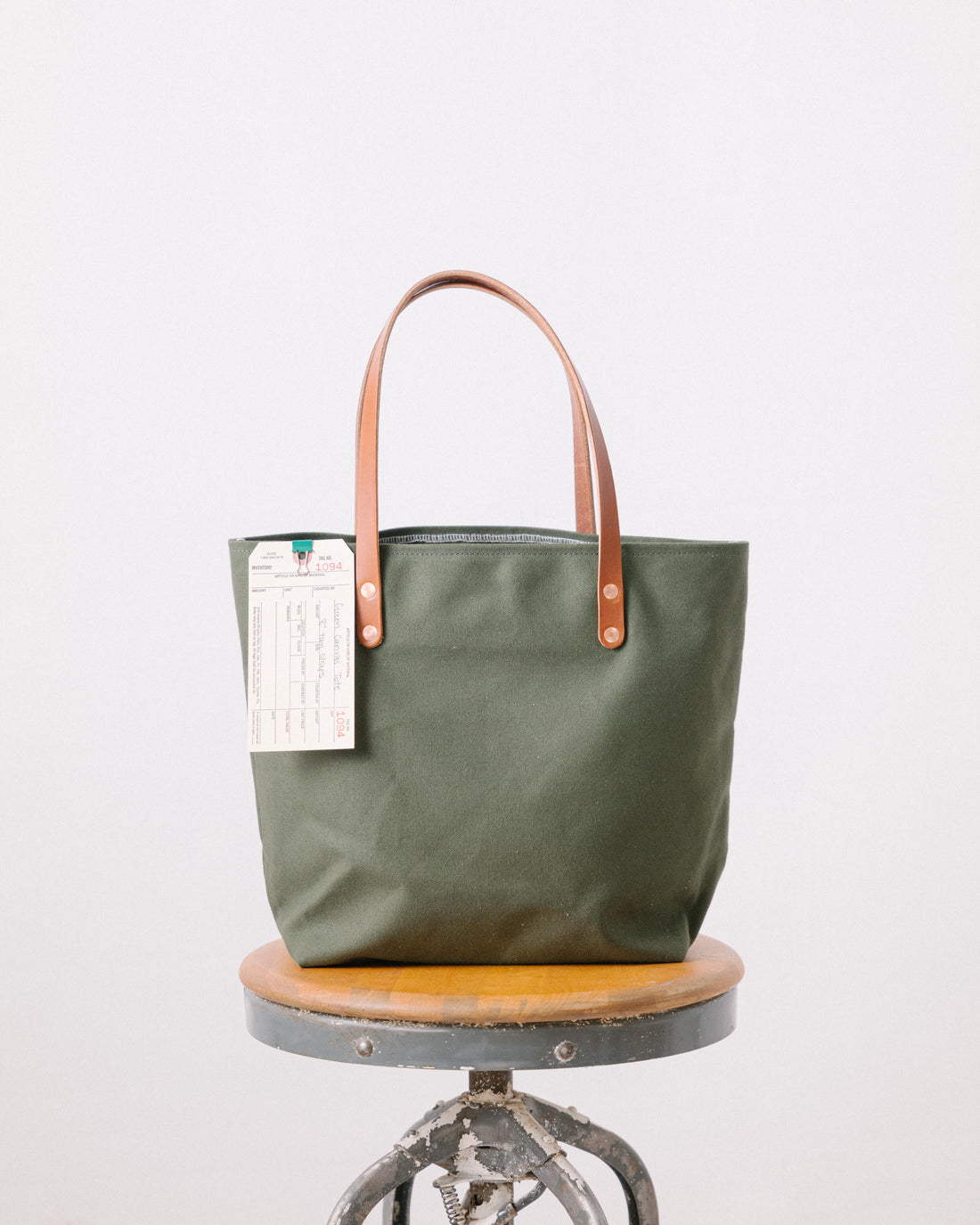 1094 Green Canvas Tote - 7” Tan Handles