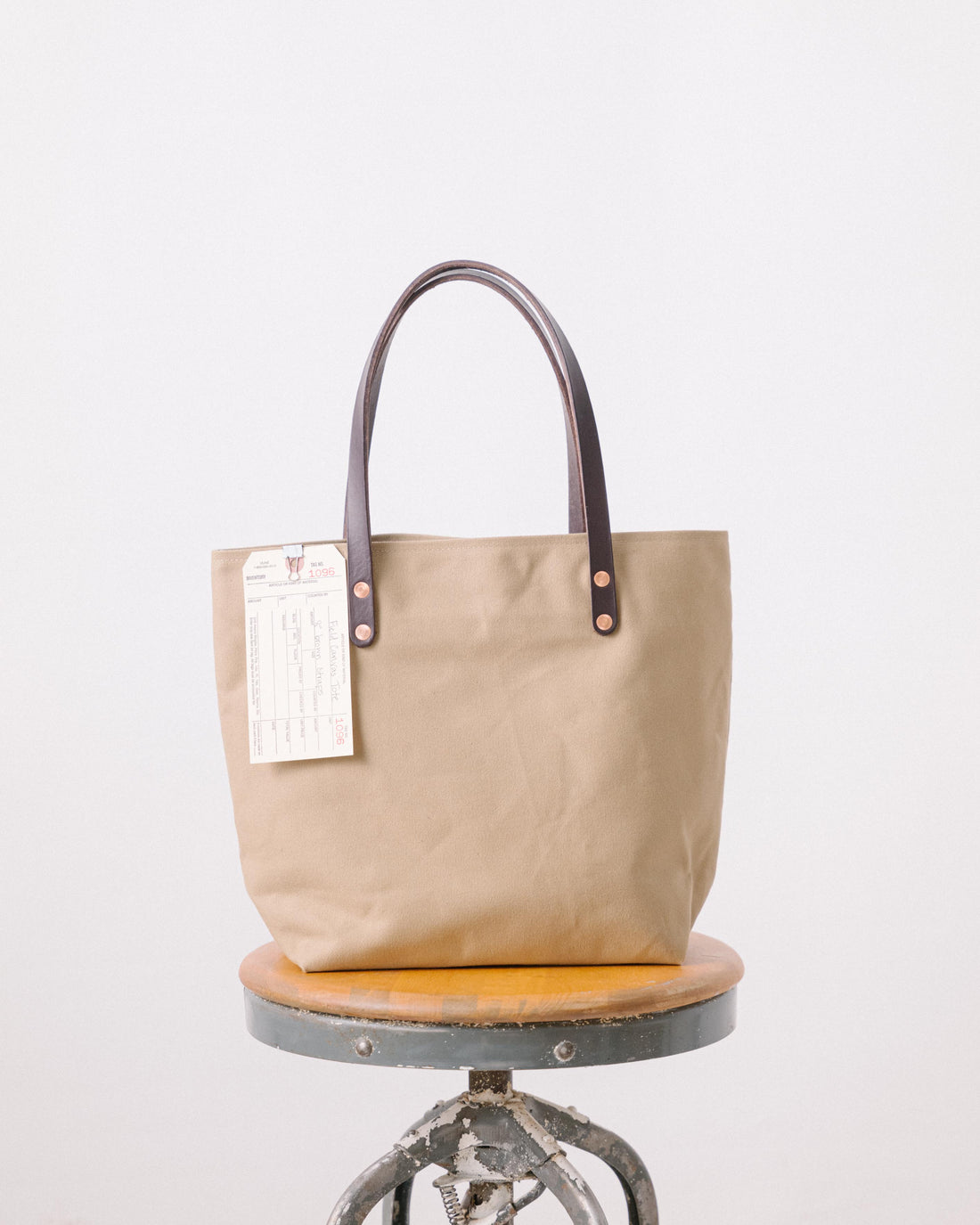 1096 Field Tan Canvas Tote - 7” Dark Brown Handles