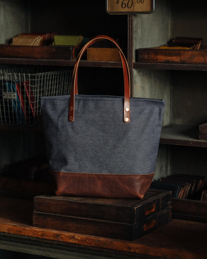 Heather Blue Canvas Panel Tote