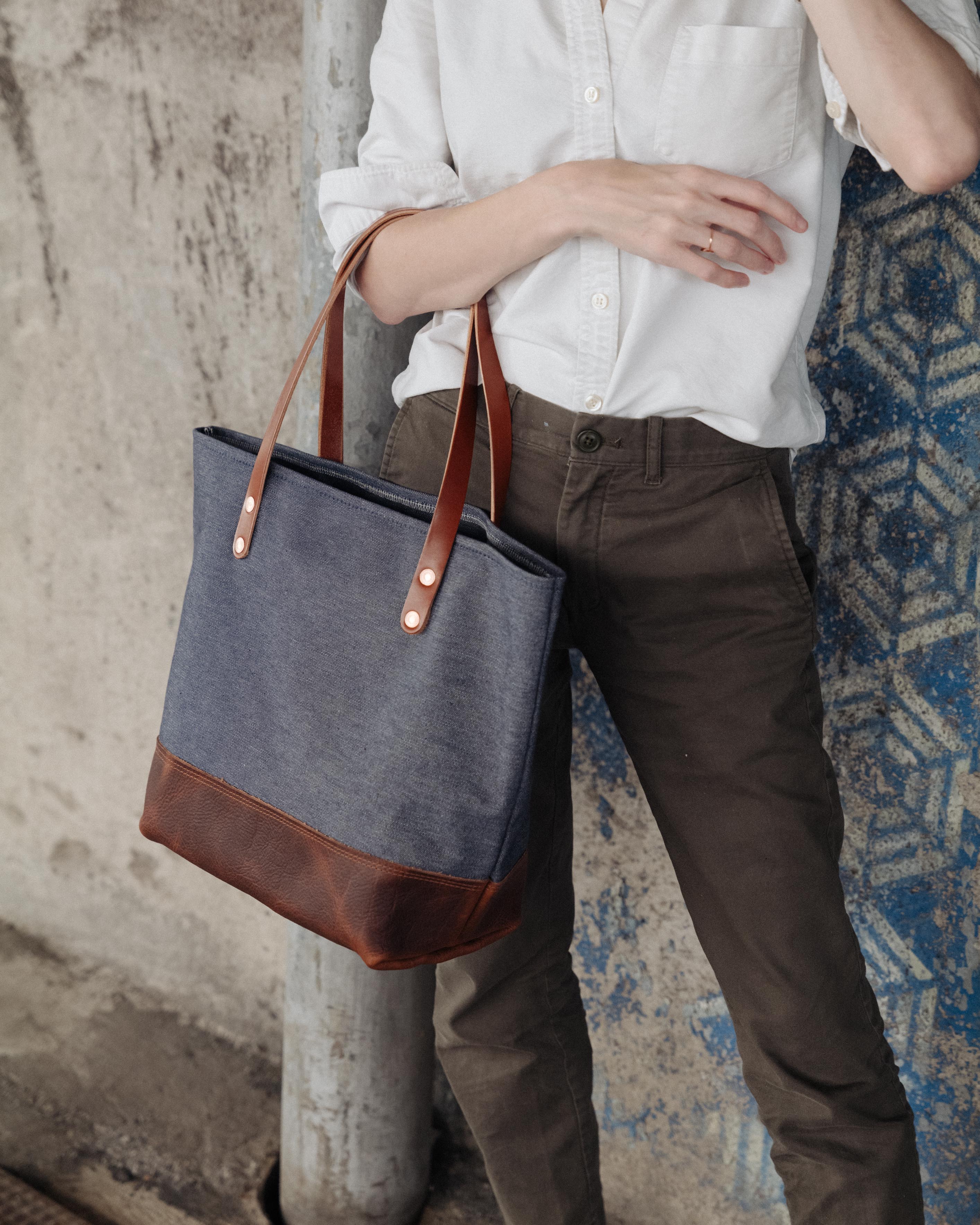 Heather Blue Canvas Panel Tote