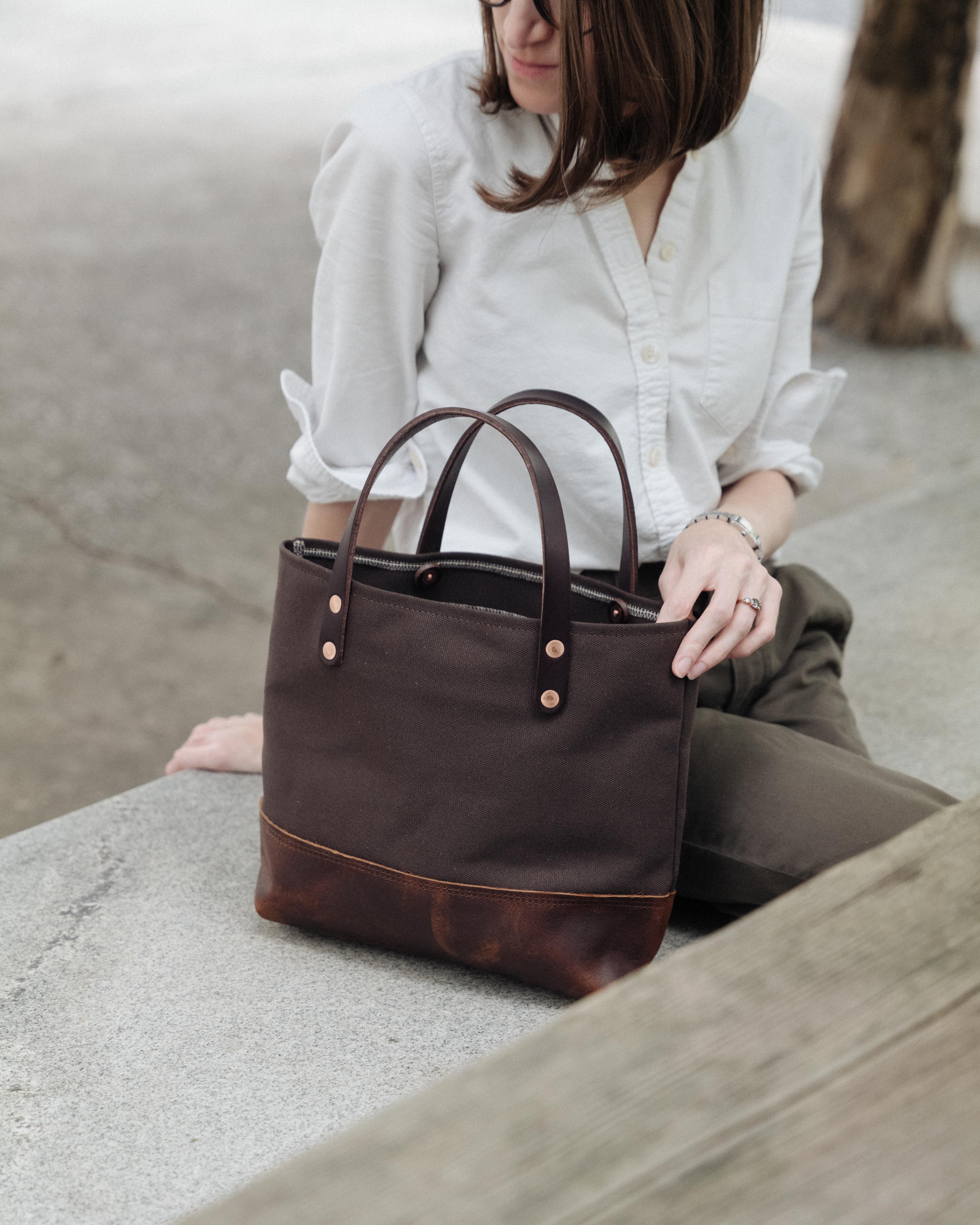 Brown Canvas Mini Panel Tote