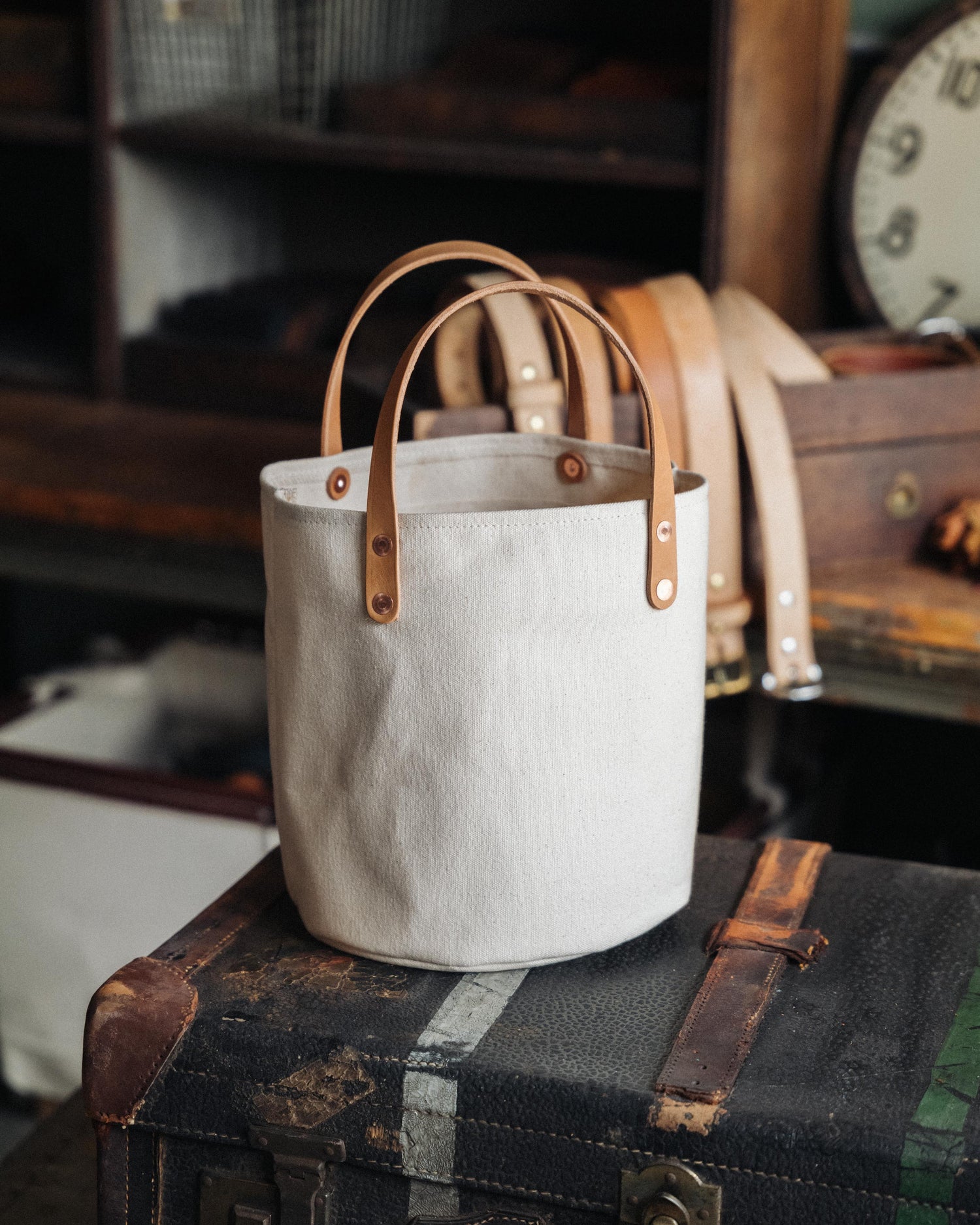 Field Tan Canvas Bucket Tote