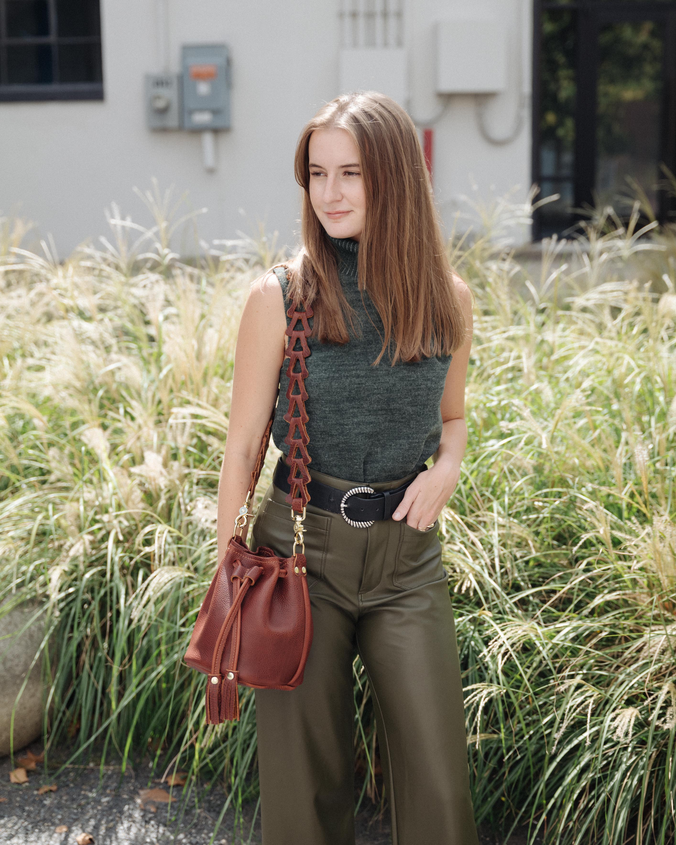 Dark Tan Bulldog Mini Bucket Bag