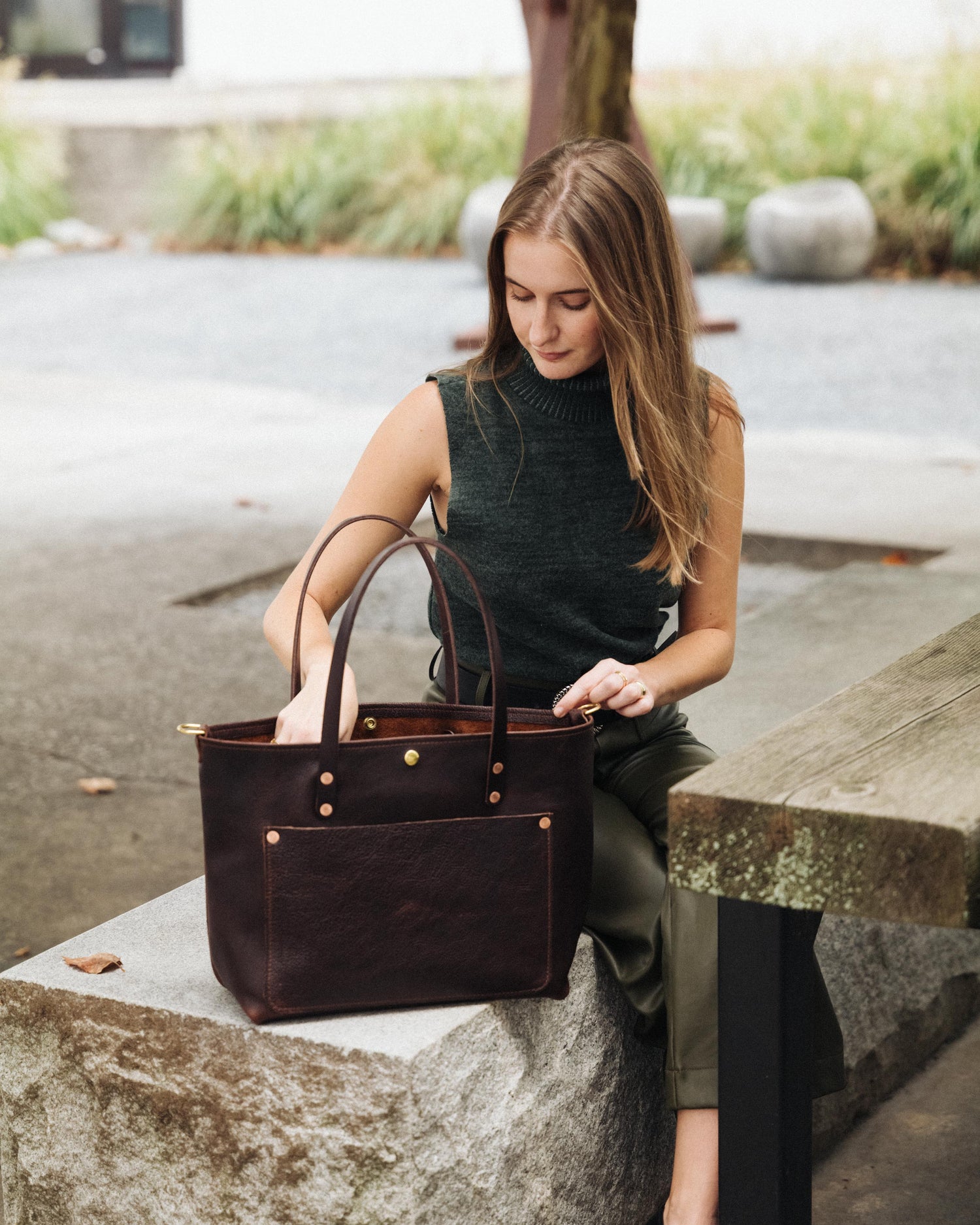 Dark Brown Bulldog East West Travel Tote