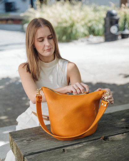 Scratch-and-Dent Red Cypress Zip-Top Bucket Bag