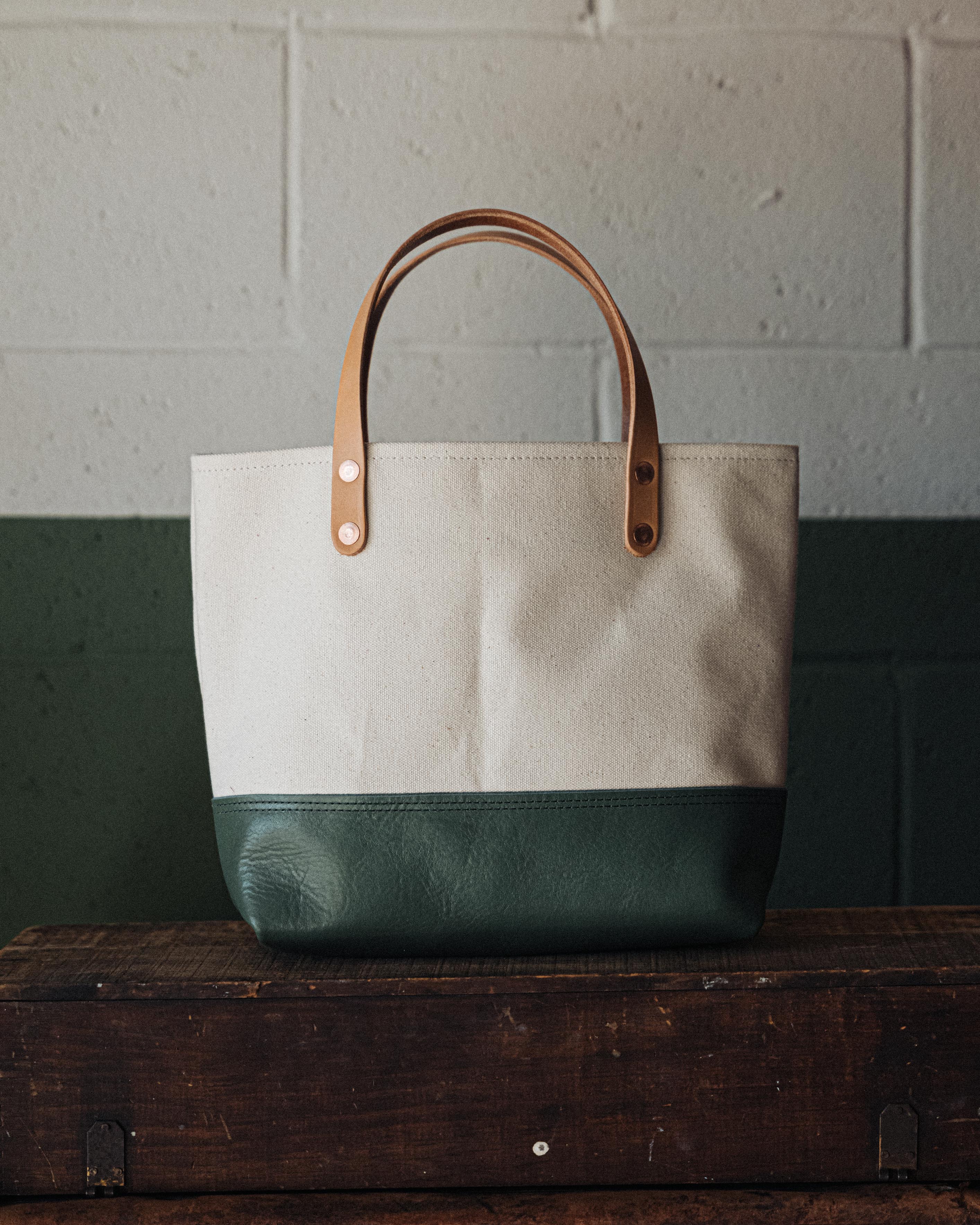 Studio Green and Natural Canvas Mini Panel Tote