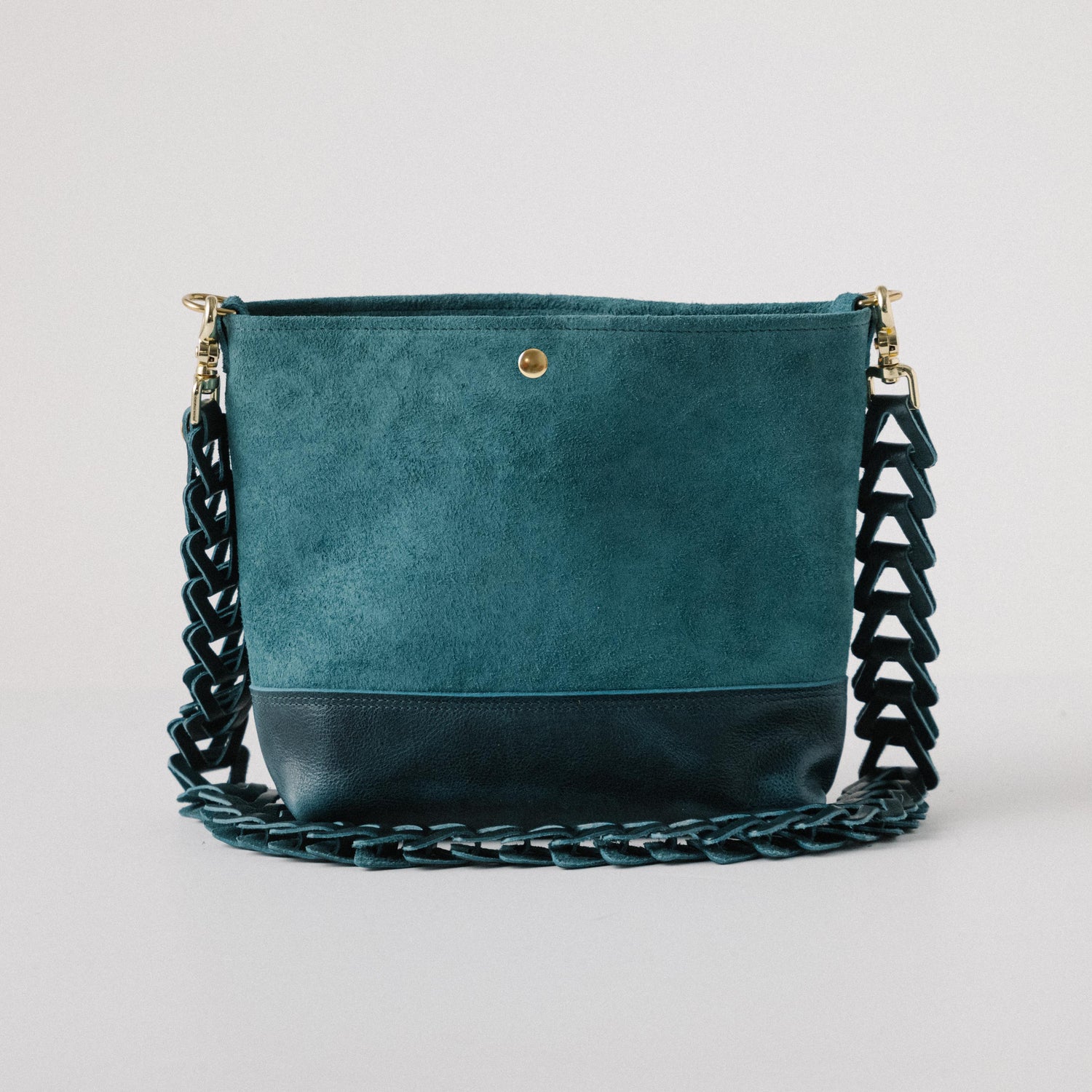 Roughout Dark Teal Bulldog Crossbody Panel Tote