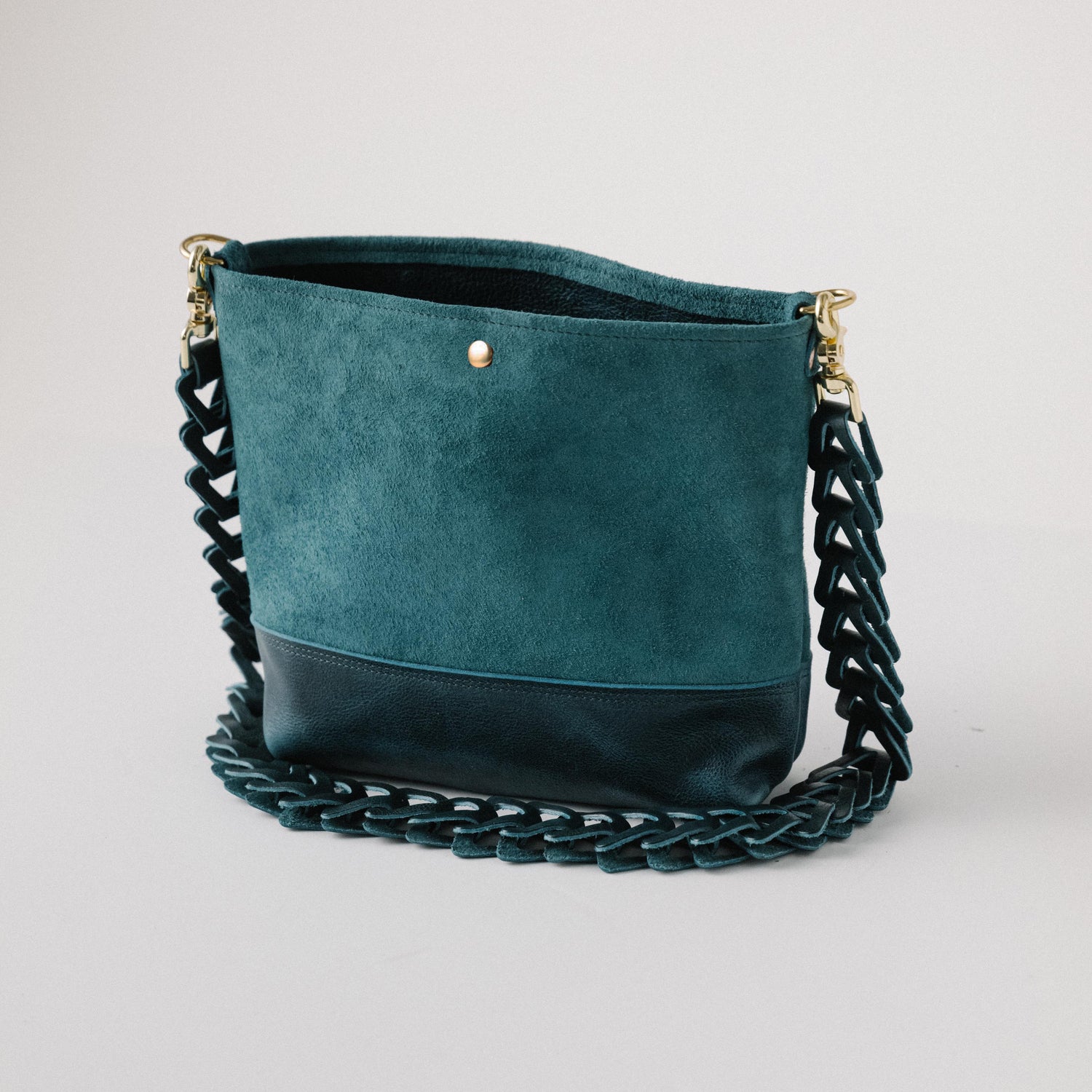 Roughout Dark Teal Bulldog Crossbody Panel Tote