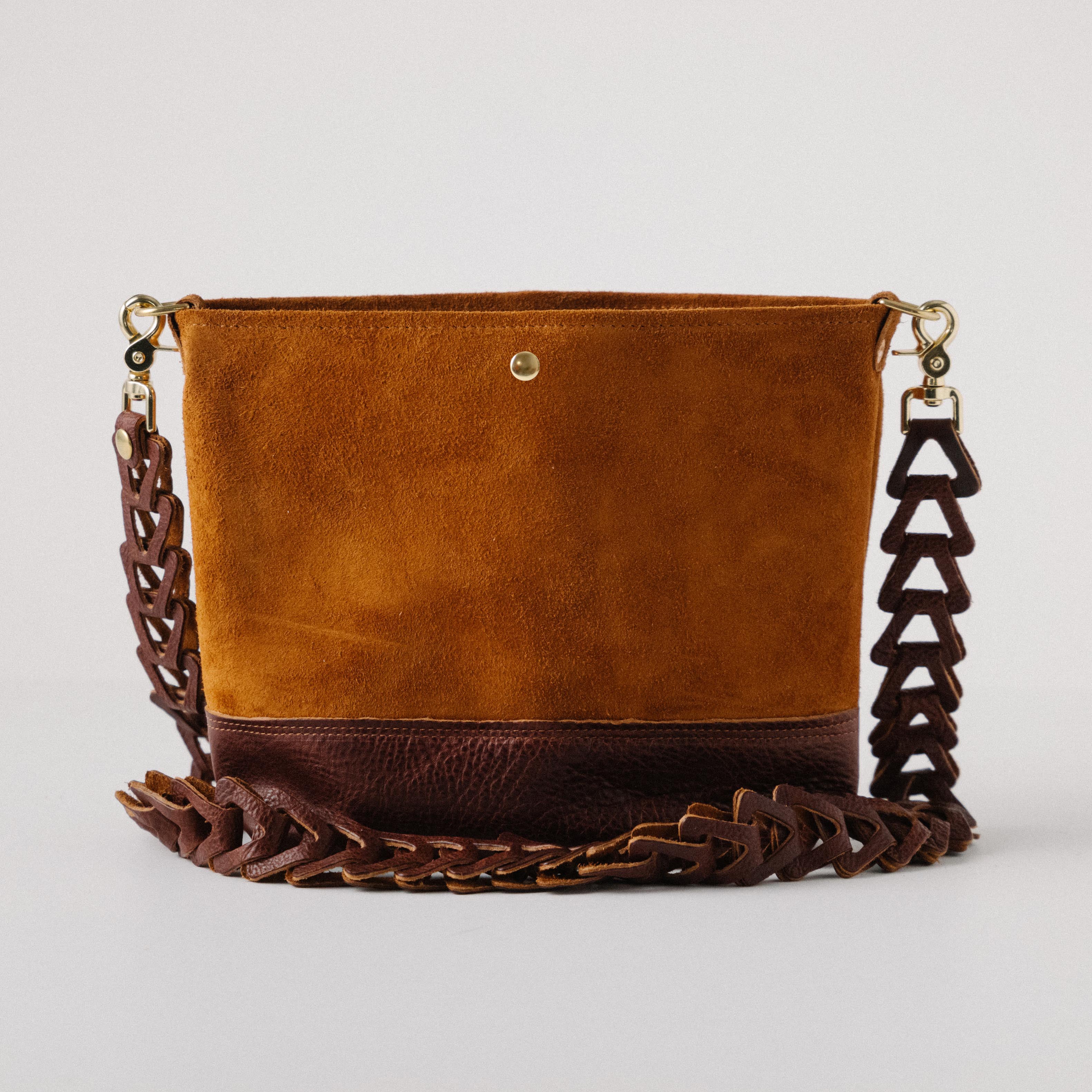 Roughout Dark Tan Bulldog Crossbody Panel Tote