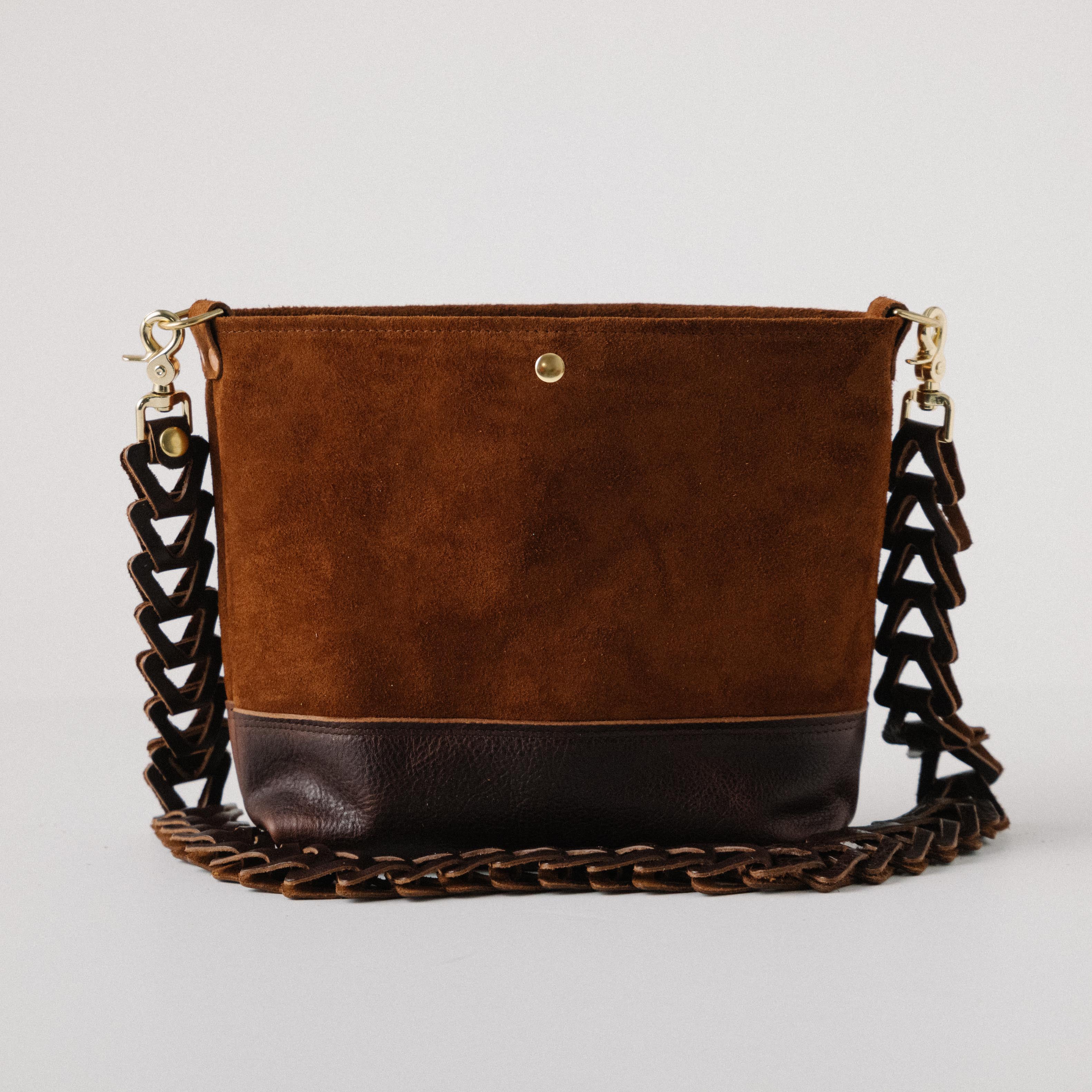 Roughout Dark Brown Bulldog Crossbody Panel Tote