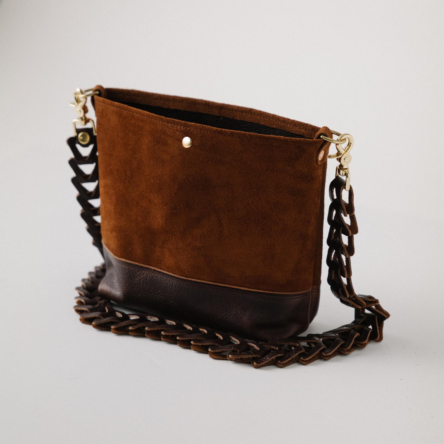 Roughout Dark Brown Bulldog Crossbody Panel Tote