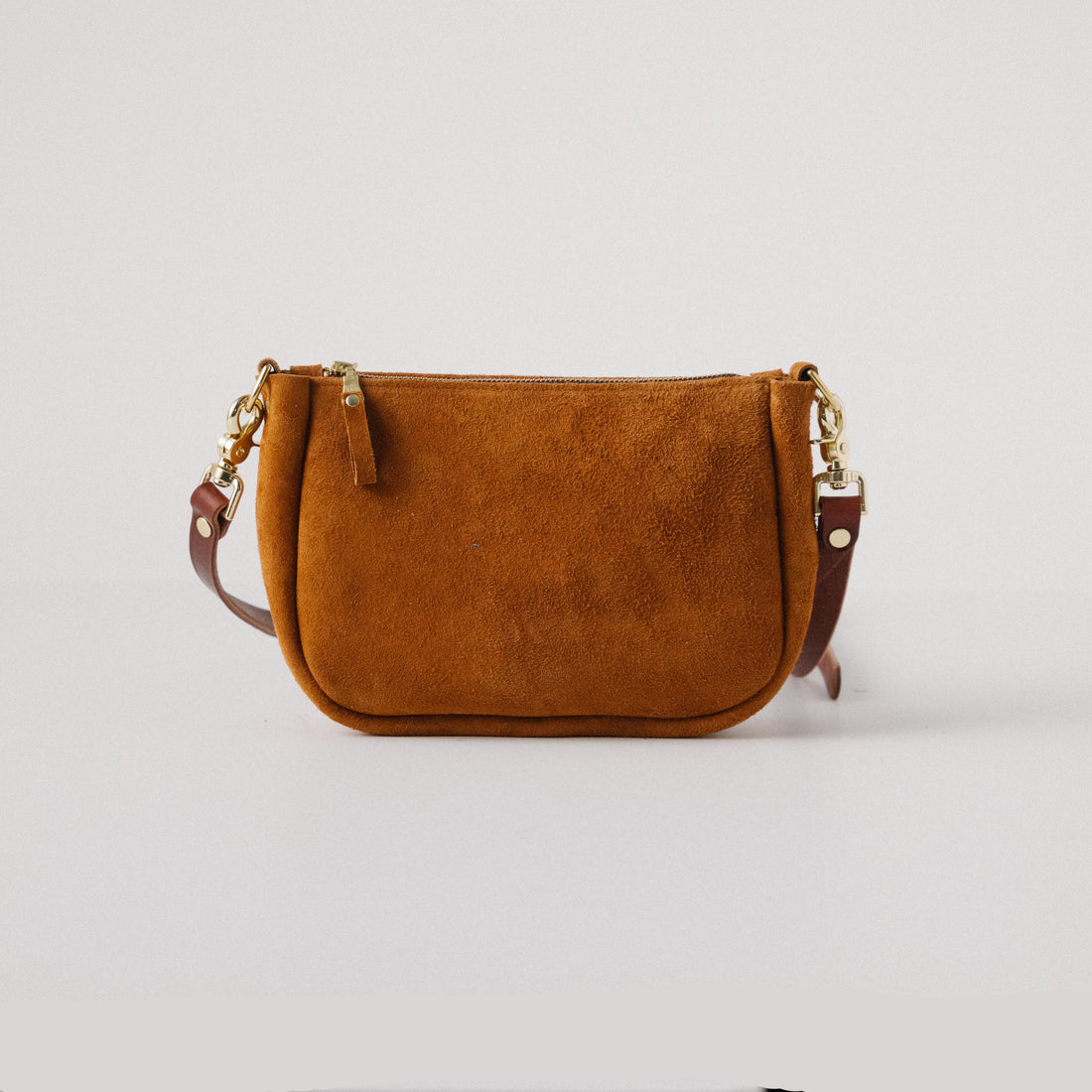 Roughout Dark Tan Bulldog Mini Crossbody Bag