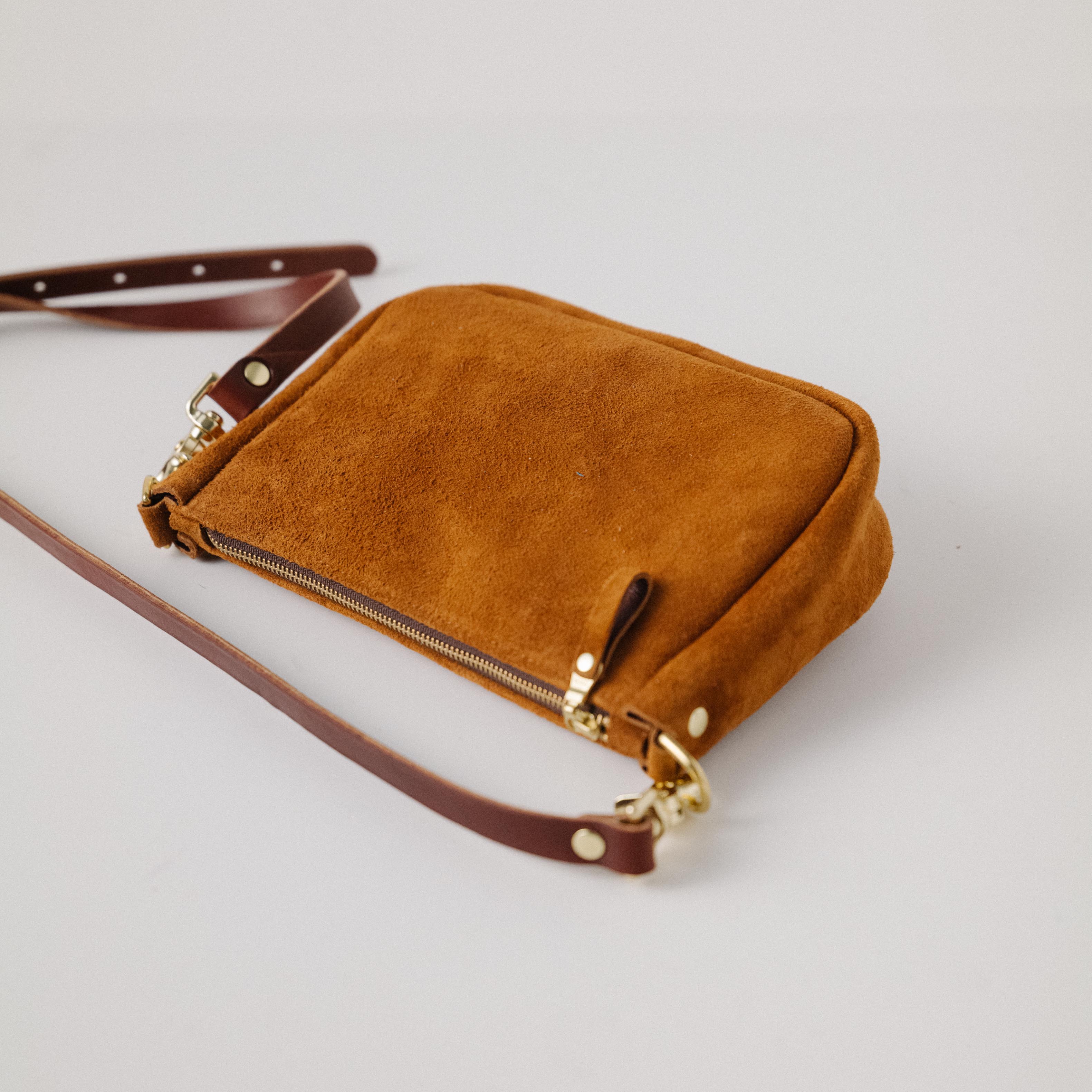 Roughout Dark Tan Bulldog Crossbody Bag