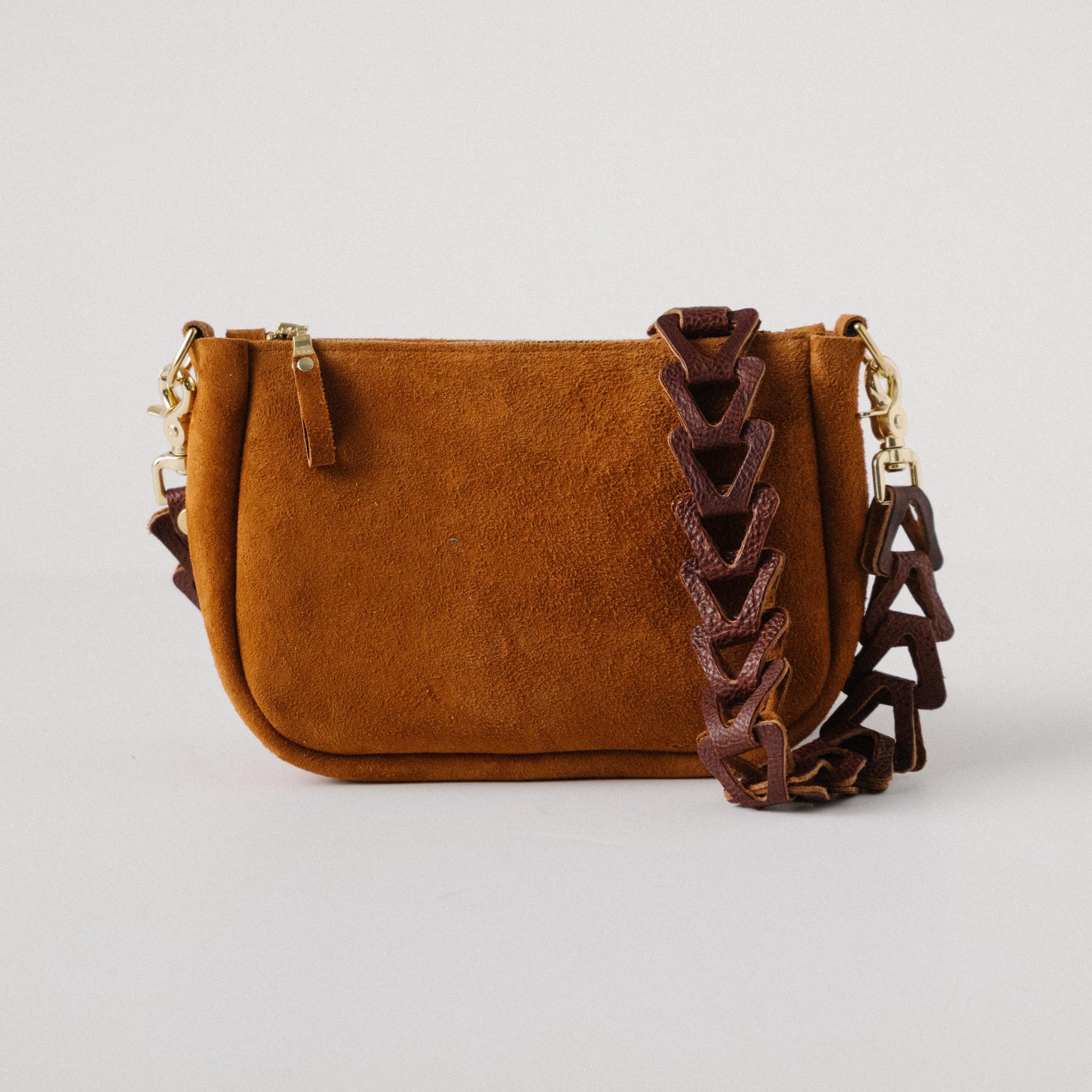 Roughout Dark Tan Bulldog Medium Crossbody Bag