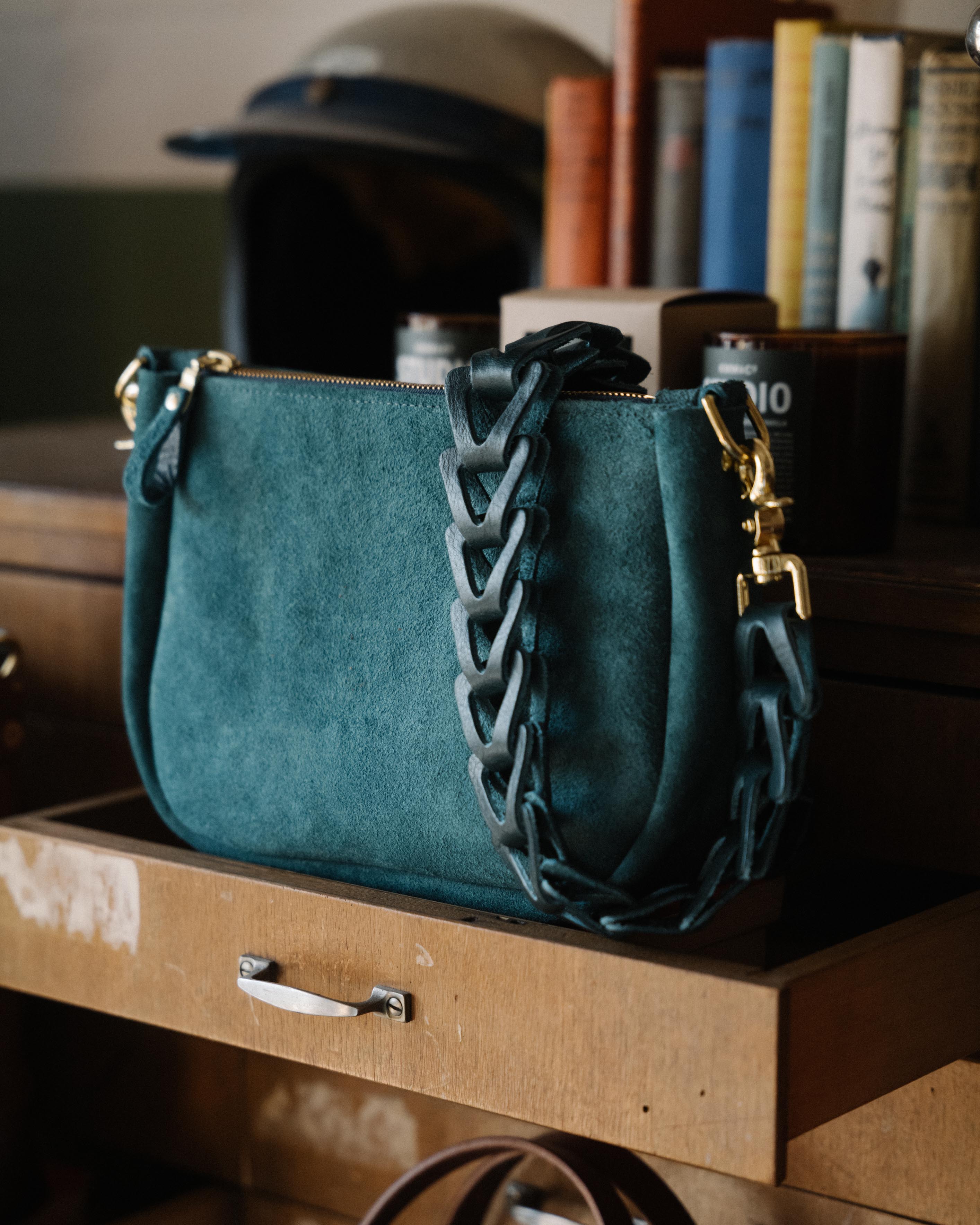 Roughout Dark Teal Bulldog Crossbody Bag