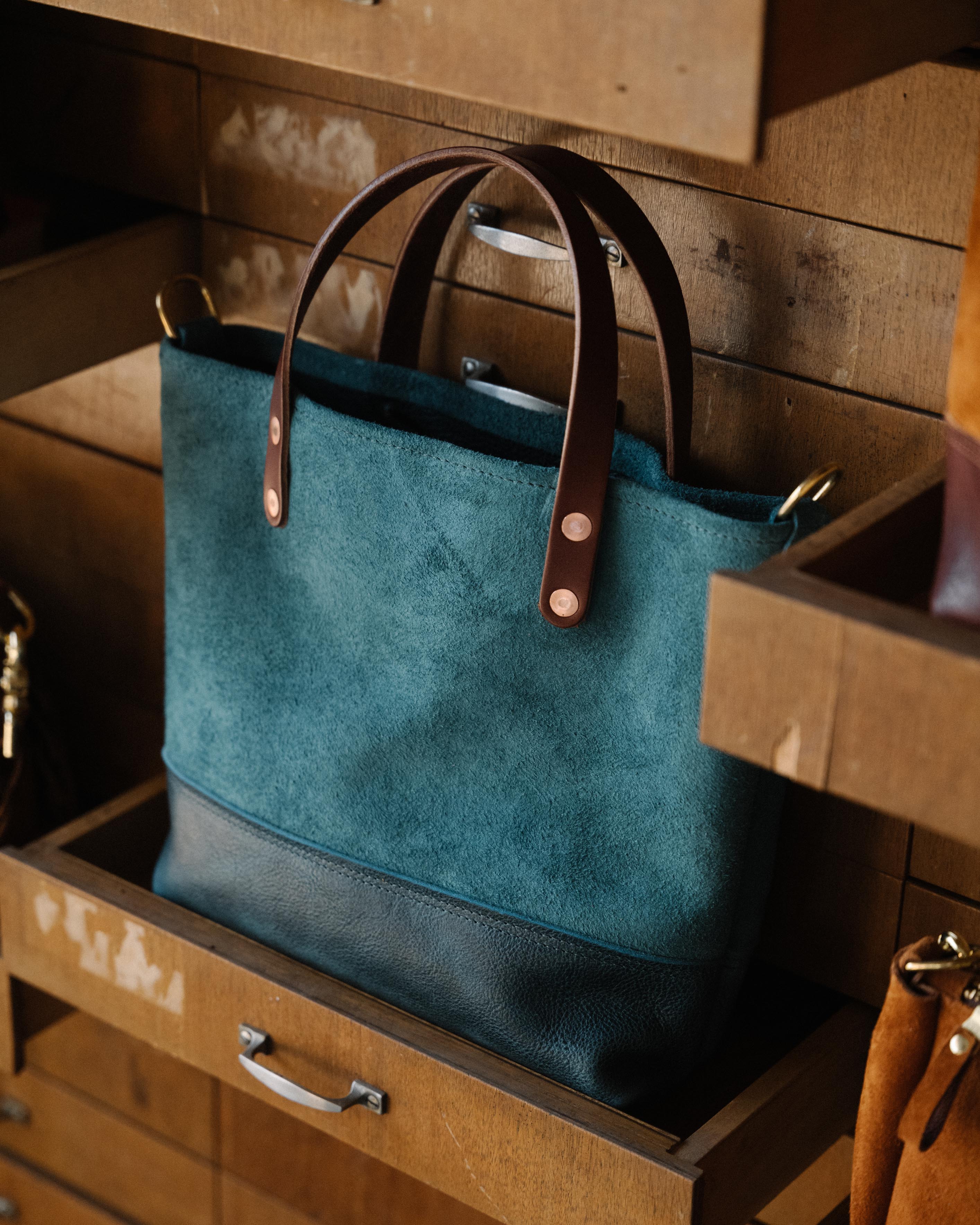 Roughout Dark Teal Bulldog Mini Panel Tote