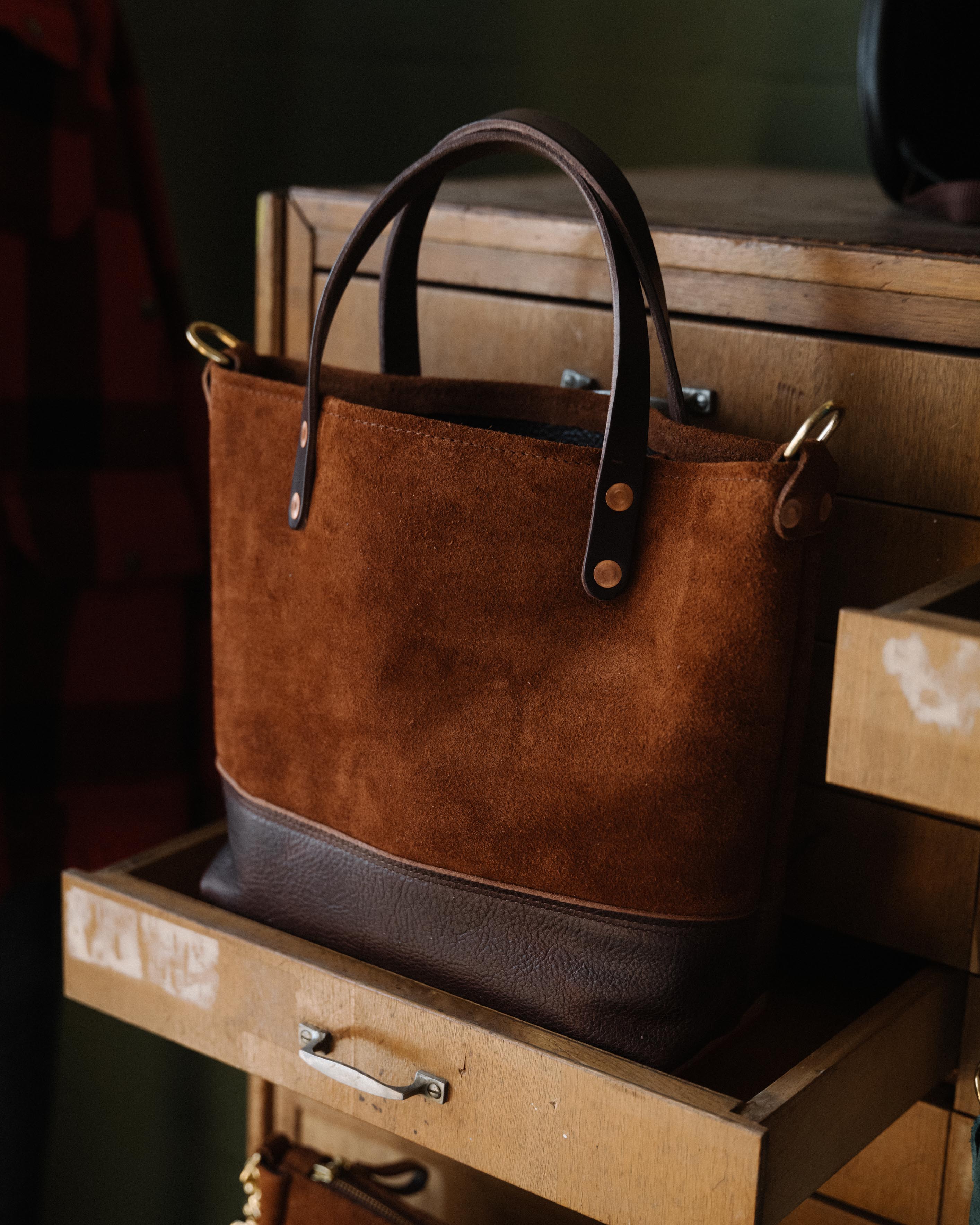 Roughout Dark Brown Bulldog Mini Panel Tote