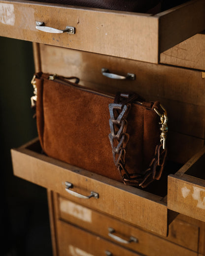 Roughout Dark Brown Bulldog Crossbody Bag