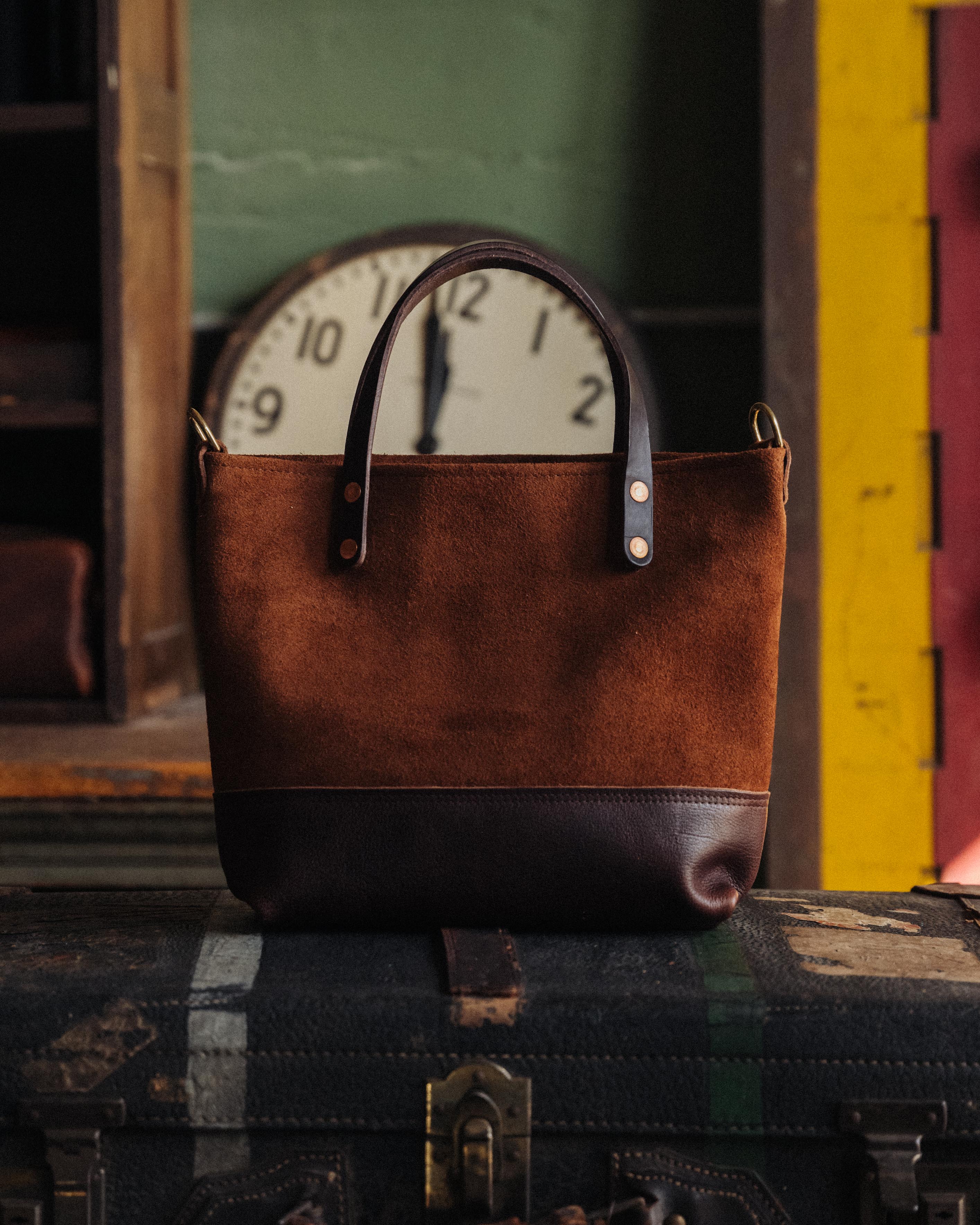 Roughout Dark Brown Bulldog Mini Panel Tote