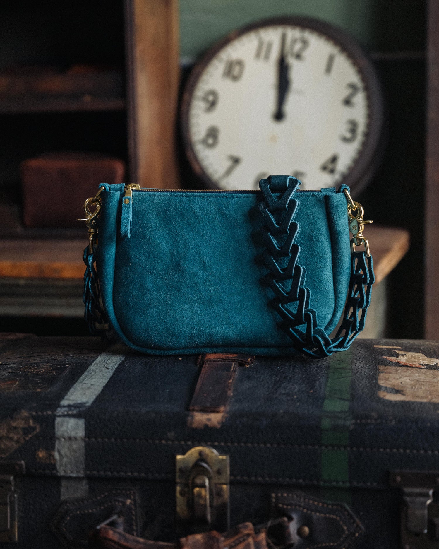 Roughout Dark Teal Bulldog Crossbody Bag