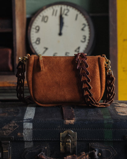 Roughout Dark Tan Bulldog Crossbody Bag