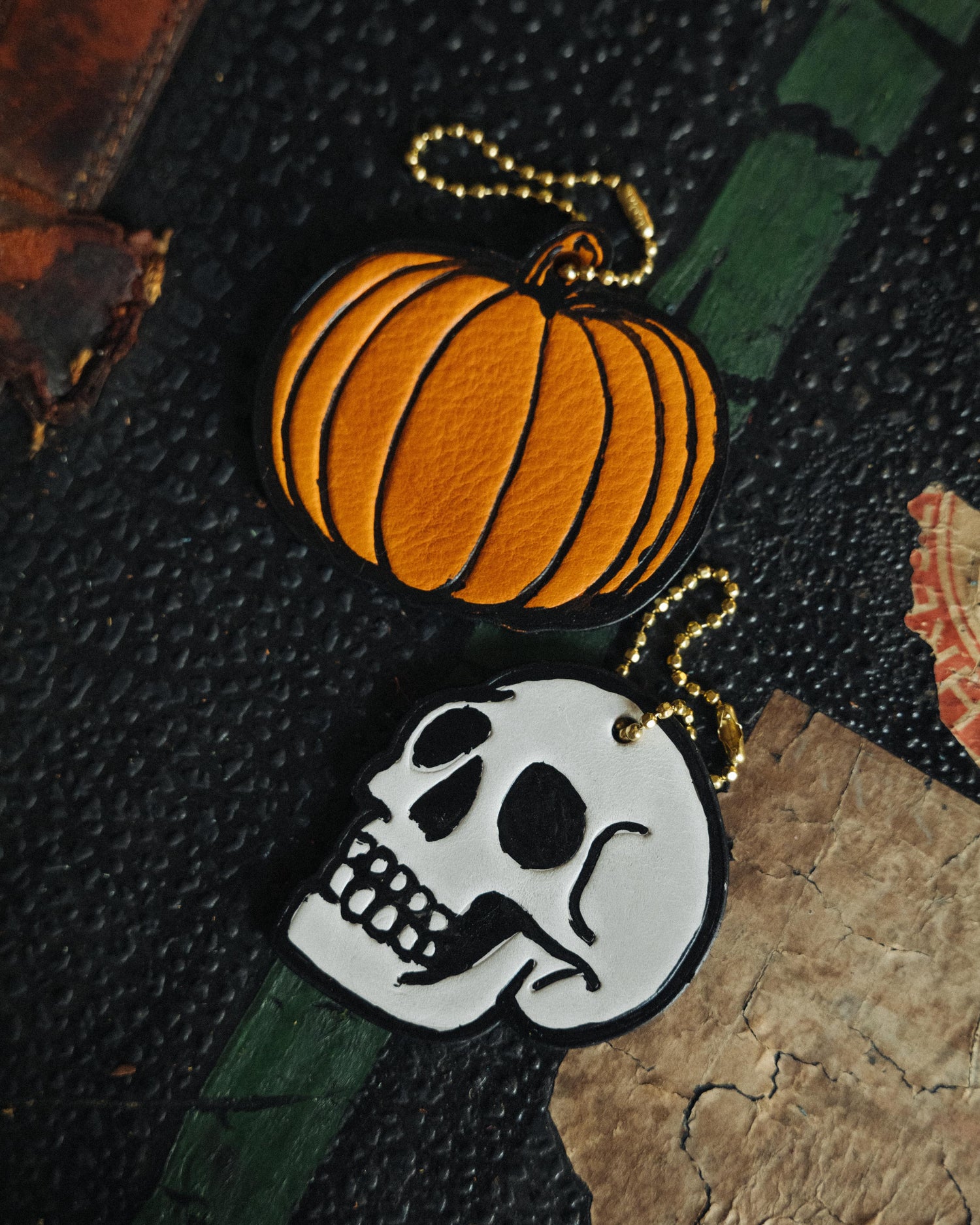 Hand Painted Leather Pumpkin Tag- personalized luggage tags - custom luggage tags - KMM & Co.