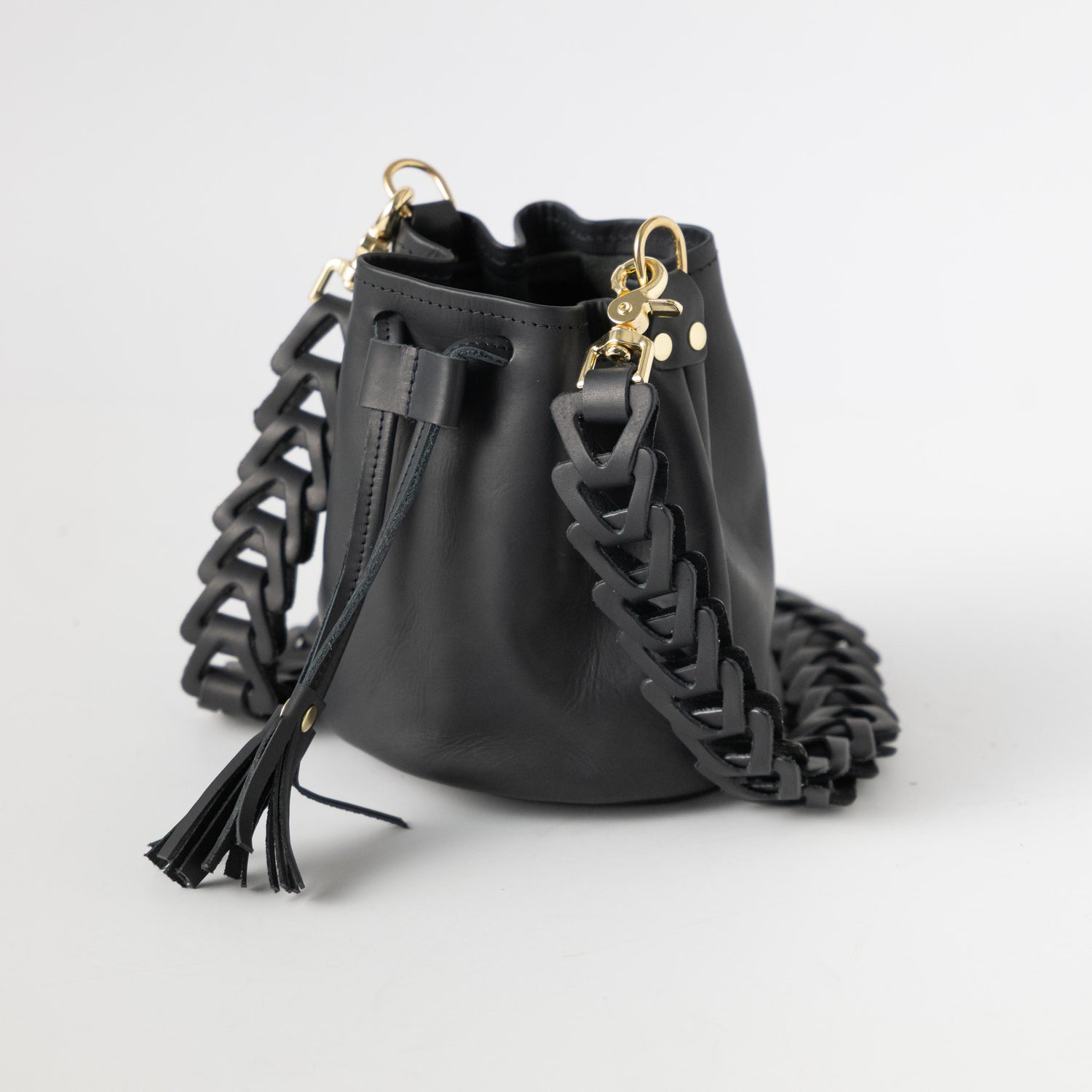 Black Vegetable Tanned Mini Bucket Bag