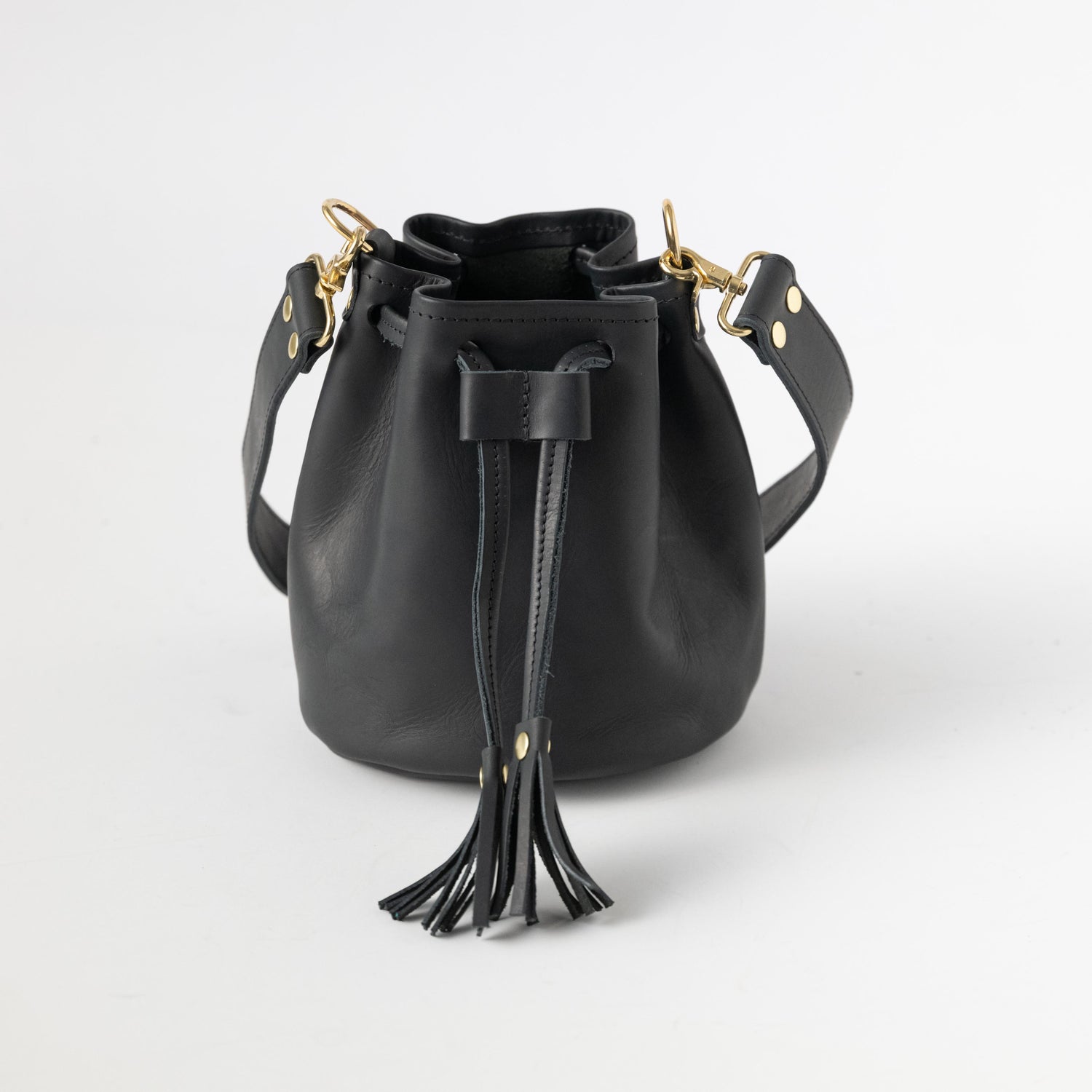 Black Vegetable Tanned Mini Bucket Bag