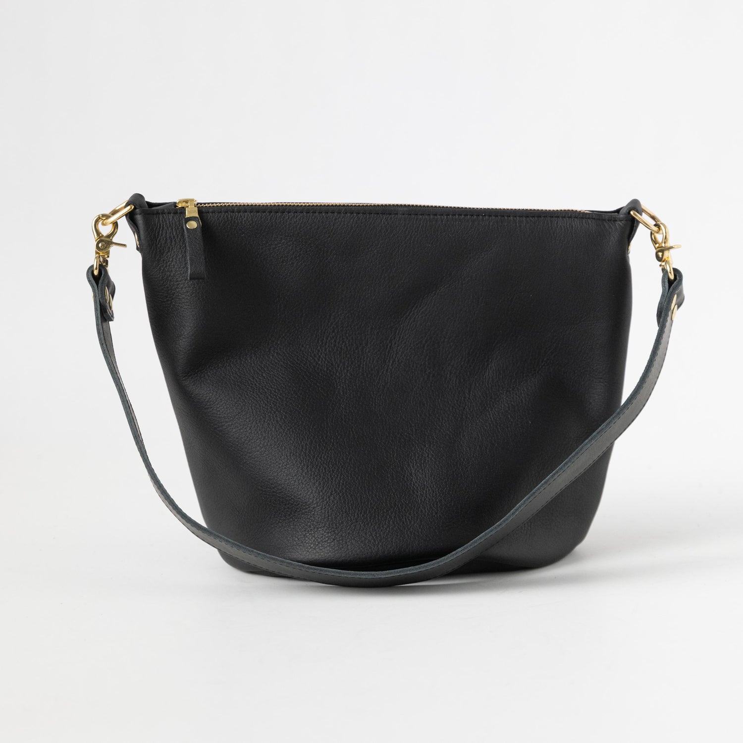 Black Vegetable Tanned Zip-Top Bucket Bag