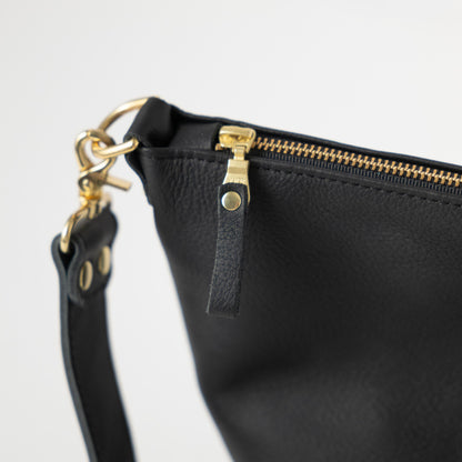 Black Vegetable Tanned Zip-Top Bucket Bag