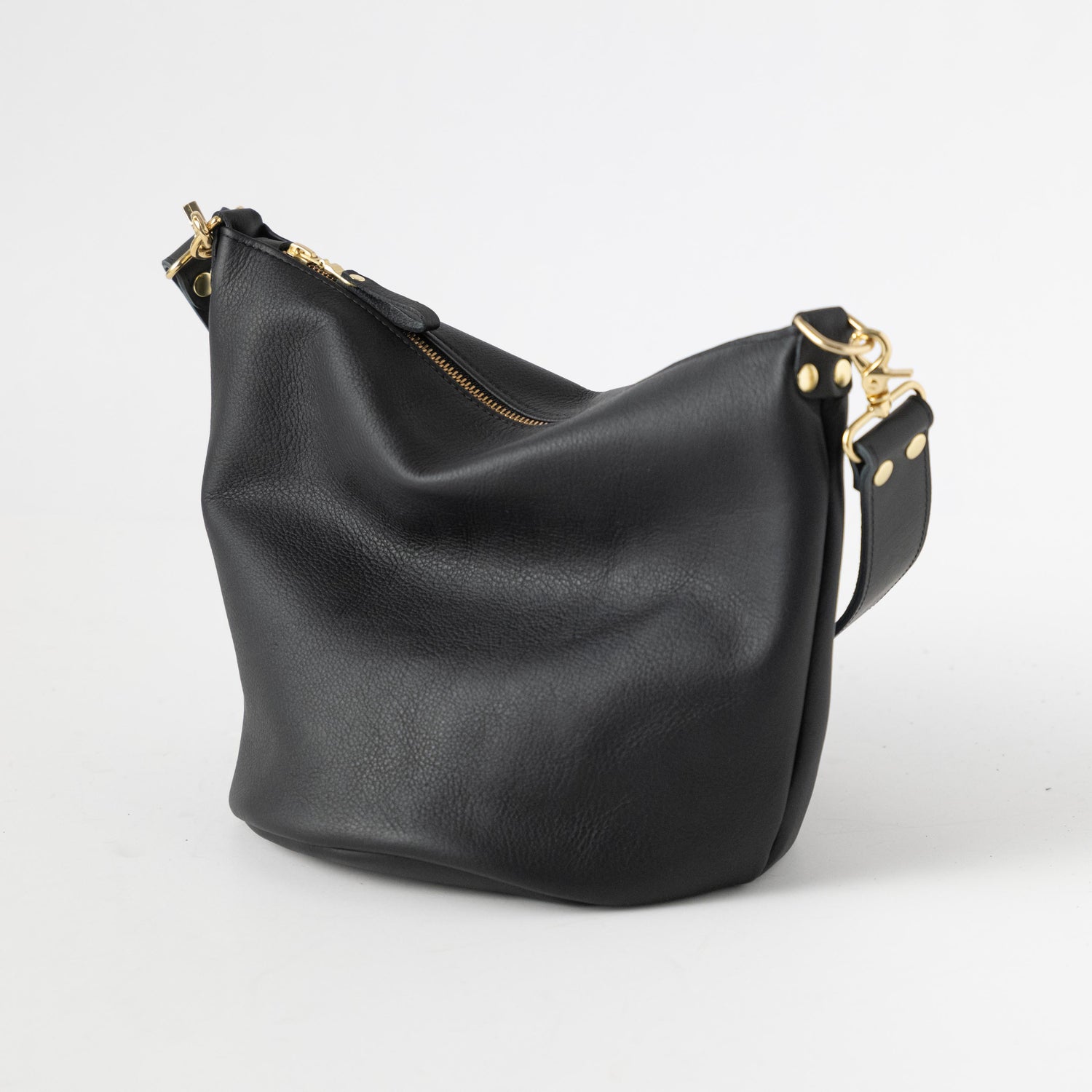 Black Vegetable Tanned Zip-Top Bucket Bag