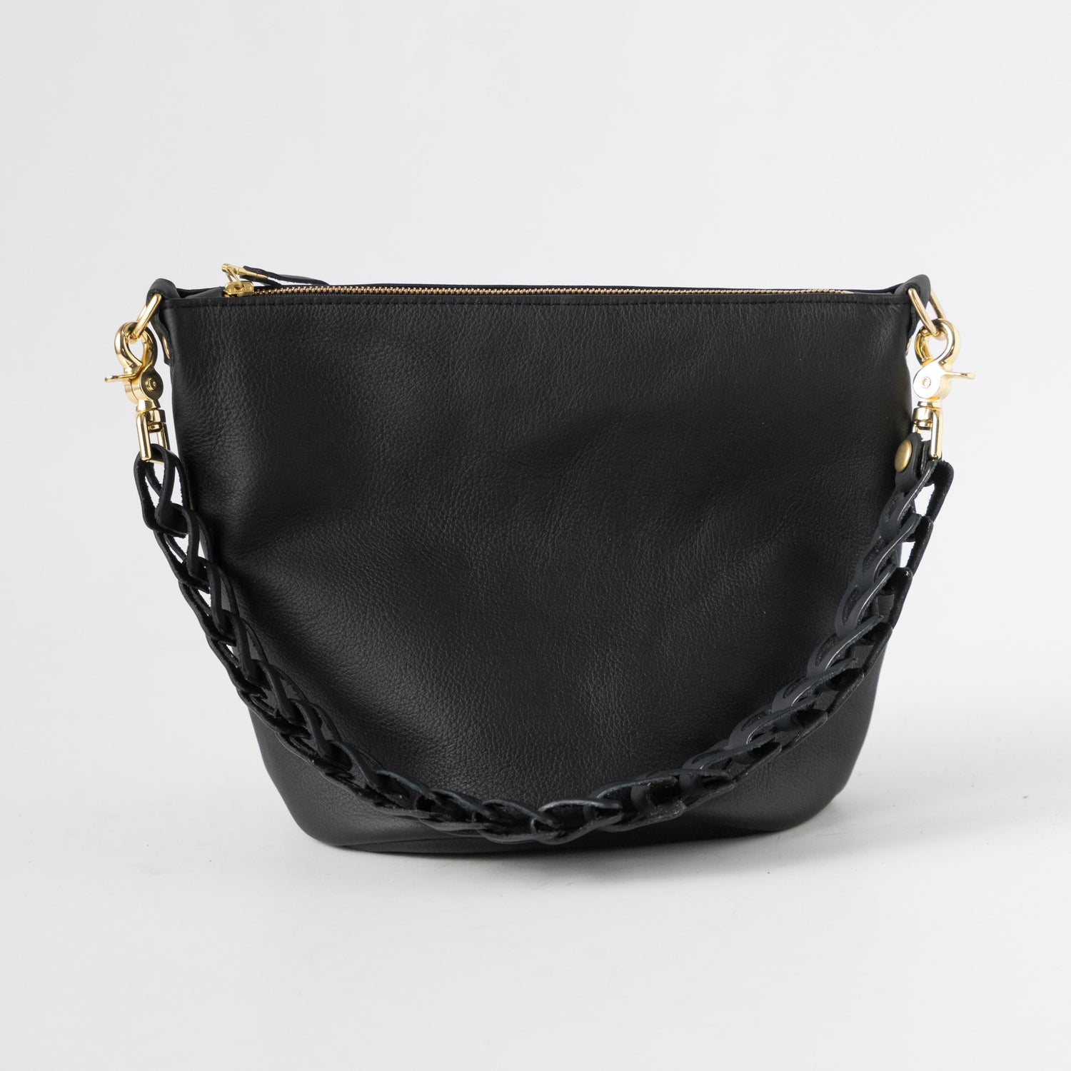 Black Vegetable Tanned Zip-Top Bucket Bag